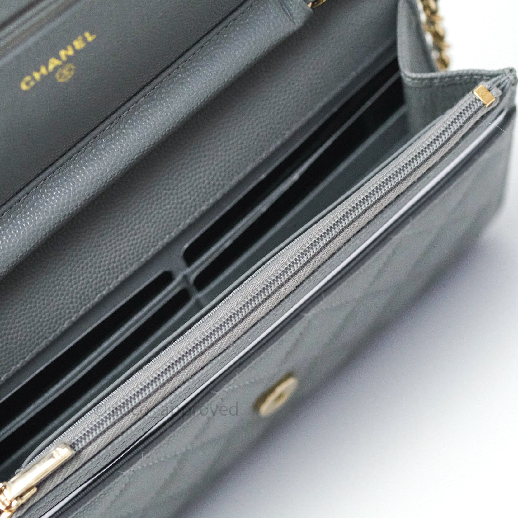 Chanel Caviar Quilted Wallet on Chain WOC in Grey with Light Gold Hardware - 20C Collection | Luxury Crossbody Bag for Women, Perfect for Evening Events & Daily Use
