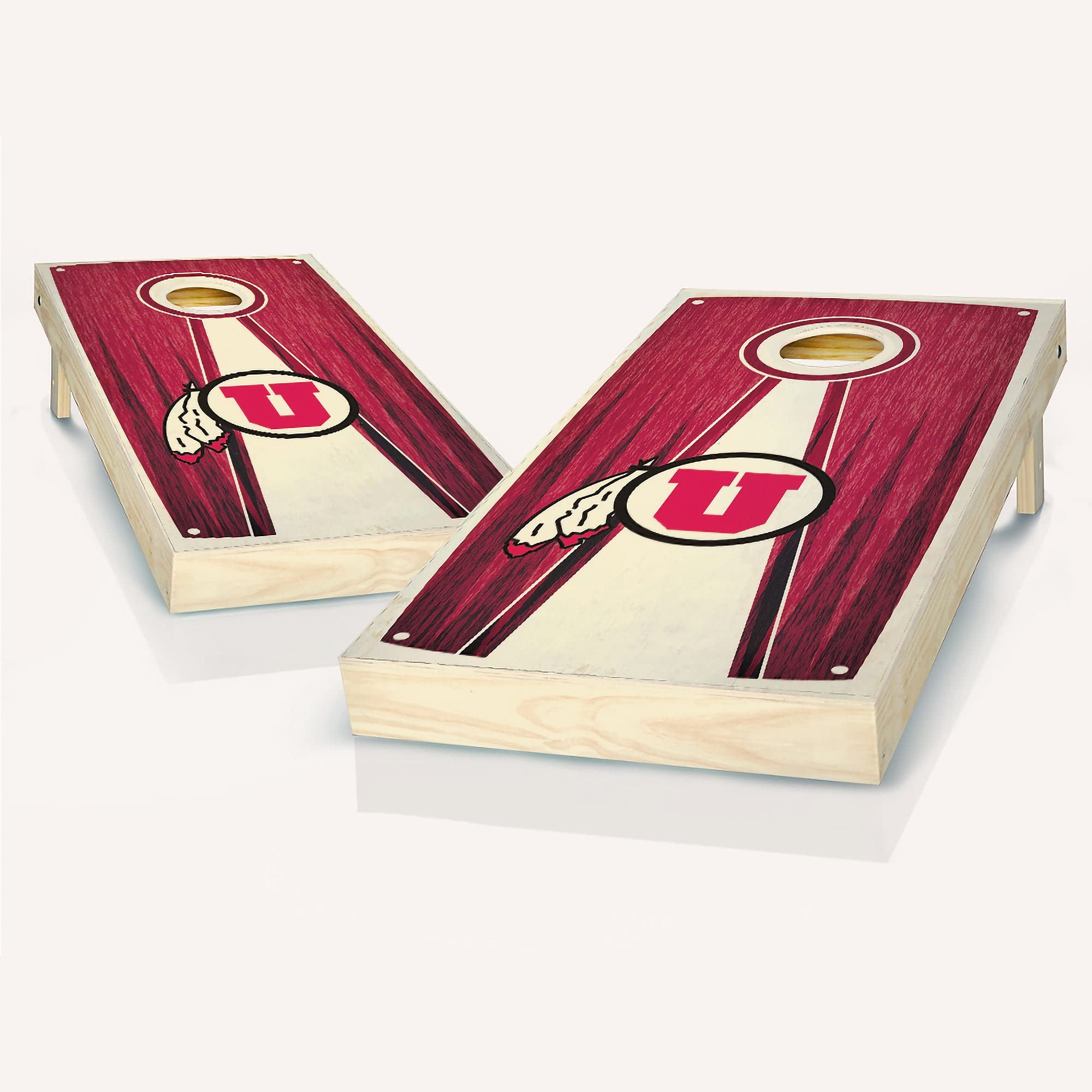 Premium Utah Stripe Look Cornhole Game Set - 2 Wooden Boards & 8 Bean Bags for Outdoor Parties, Tailgating, and Backyard Fun - Regulation Size Cornhole Set with Carrying Case