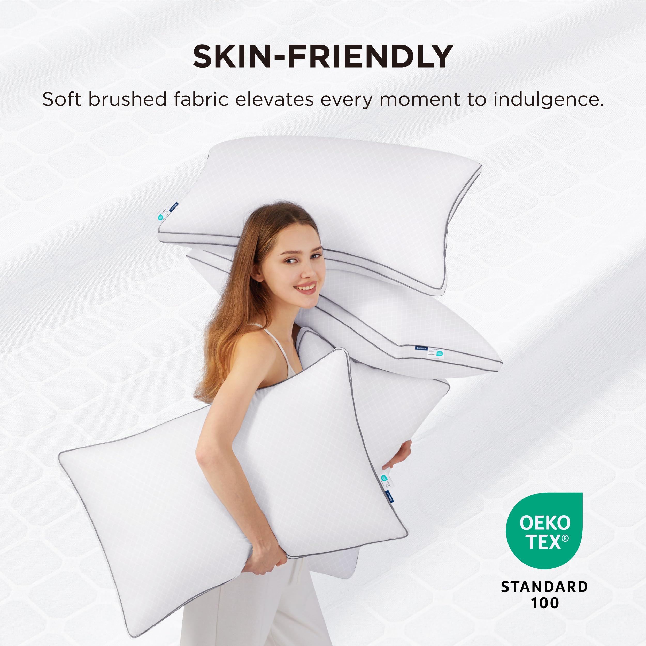 Bedsure Pillows Set of 2 - Fluffy Hotel Quality with Diamond Quilted Design for Back, Stomach & Side Sleepers - Perfect for Home & Travel