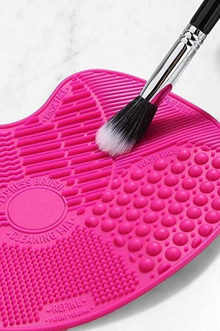 Keskriva Silicone Makeup Brush Cleaner - Double Oval Pattern Cosmetic Brush Scrubber Washing Mat for Spa & Home Use, Portable Makeup Tool (Dark Pink) - Perfect for Cleaning Foundation, Powder, and Eyeshadow Brushes