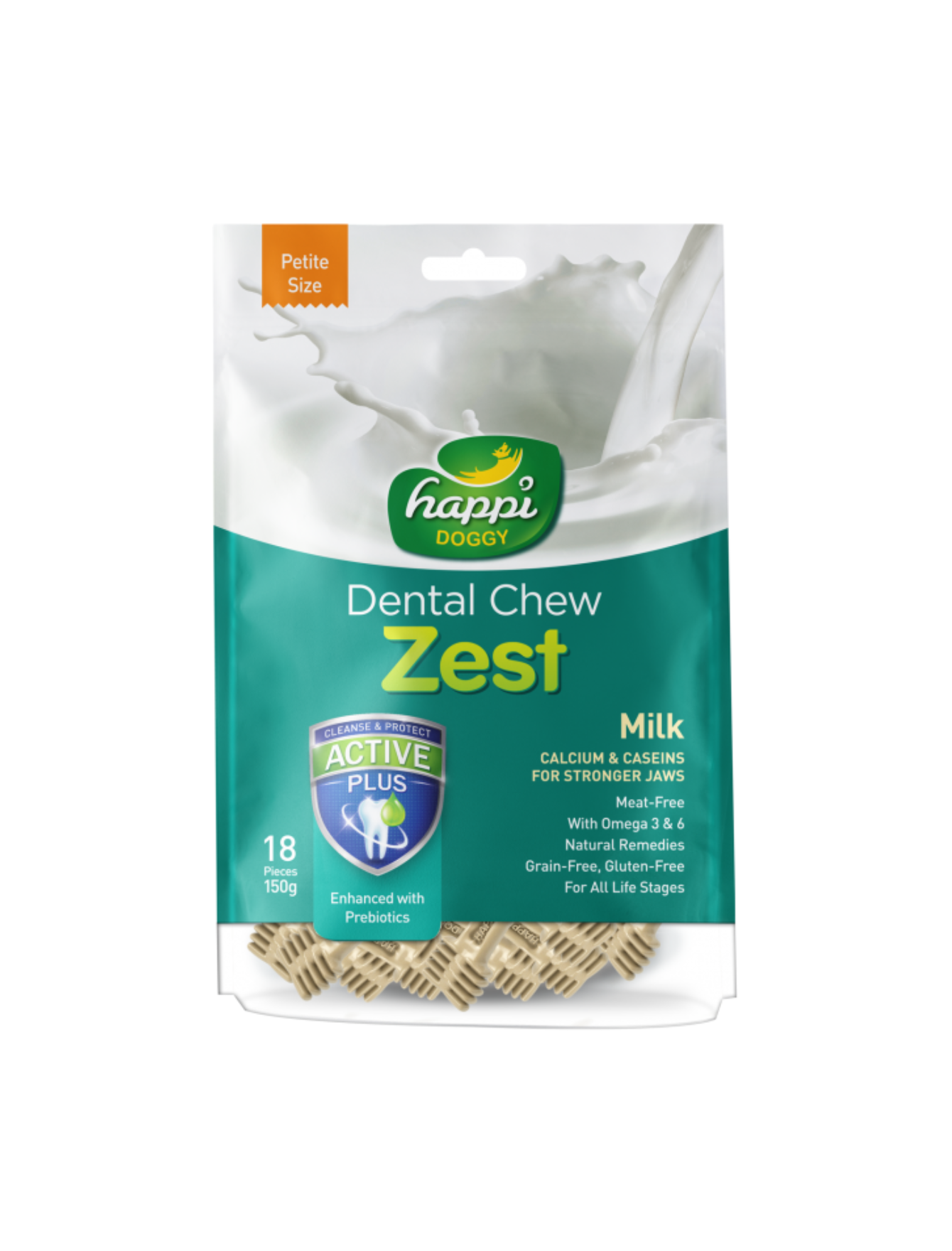 Happi Doggy Dental Chew Zest Petite Milk Flavor Dog Treats 150g - Promotes Oral Health & Fresh Breath for Small Dogs - Perfect for Training Rewards and Daily Dental Care