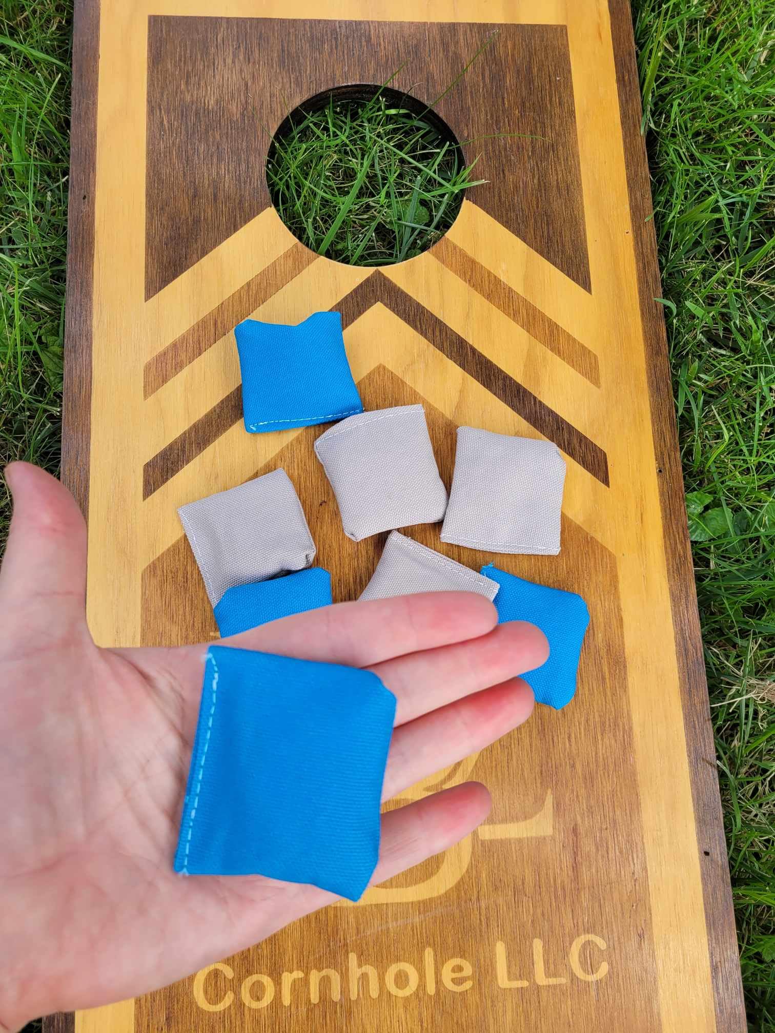 Premium 2 Inch Blue & Grey Cornhole Bags - Replacement Bean Bags for Outdoor Games, Backyard Toss, Tailgating & Picnic Fun