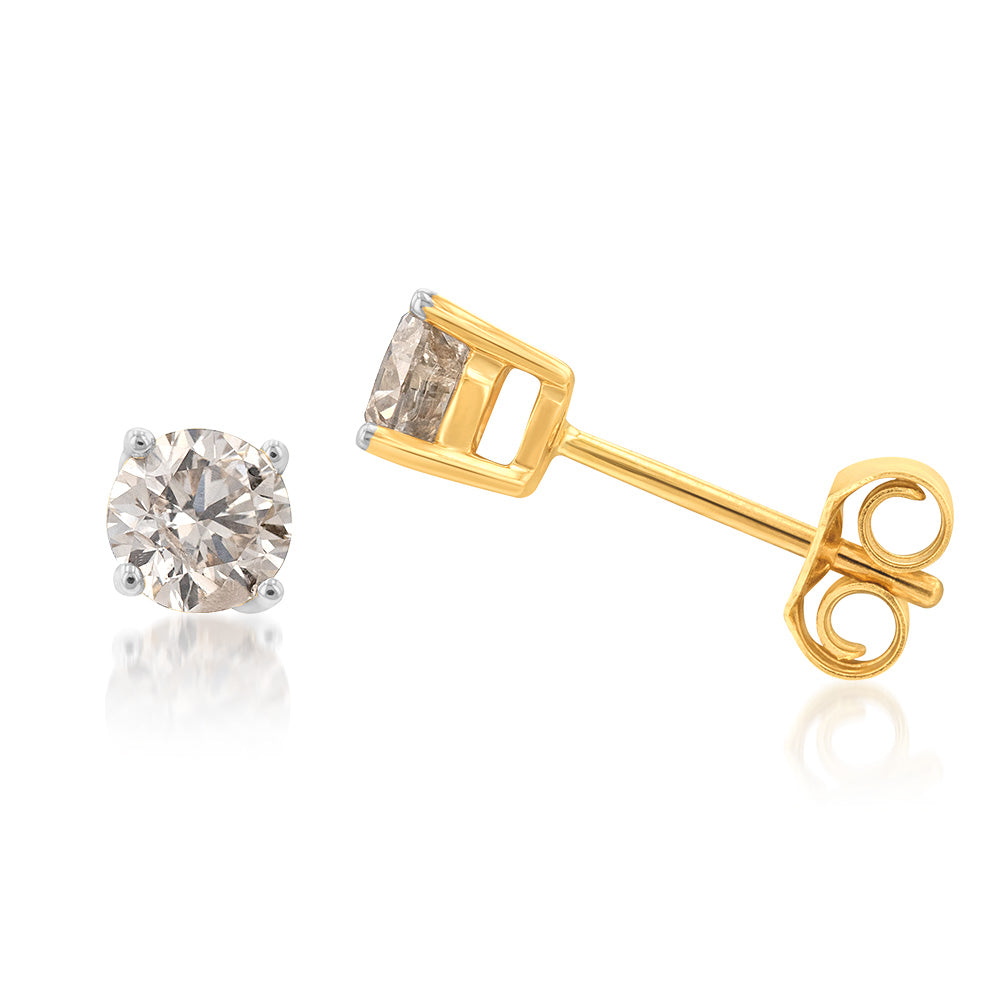 9ct Yellow Gold 3/4 Carat Diamond Stud Earrings for Women - Perfect for Weddings, Anniversaries & Special Occasions