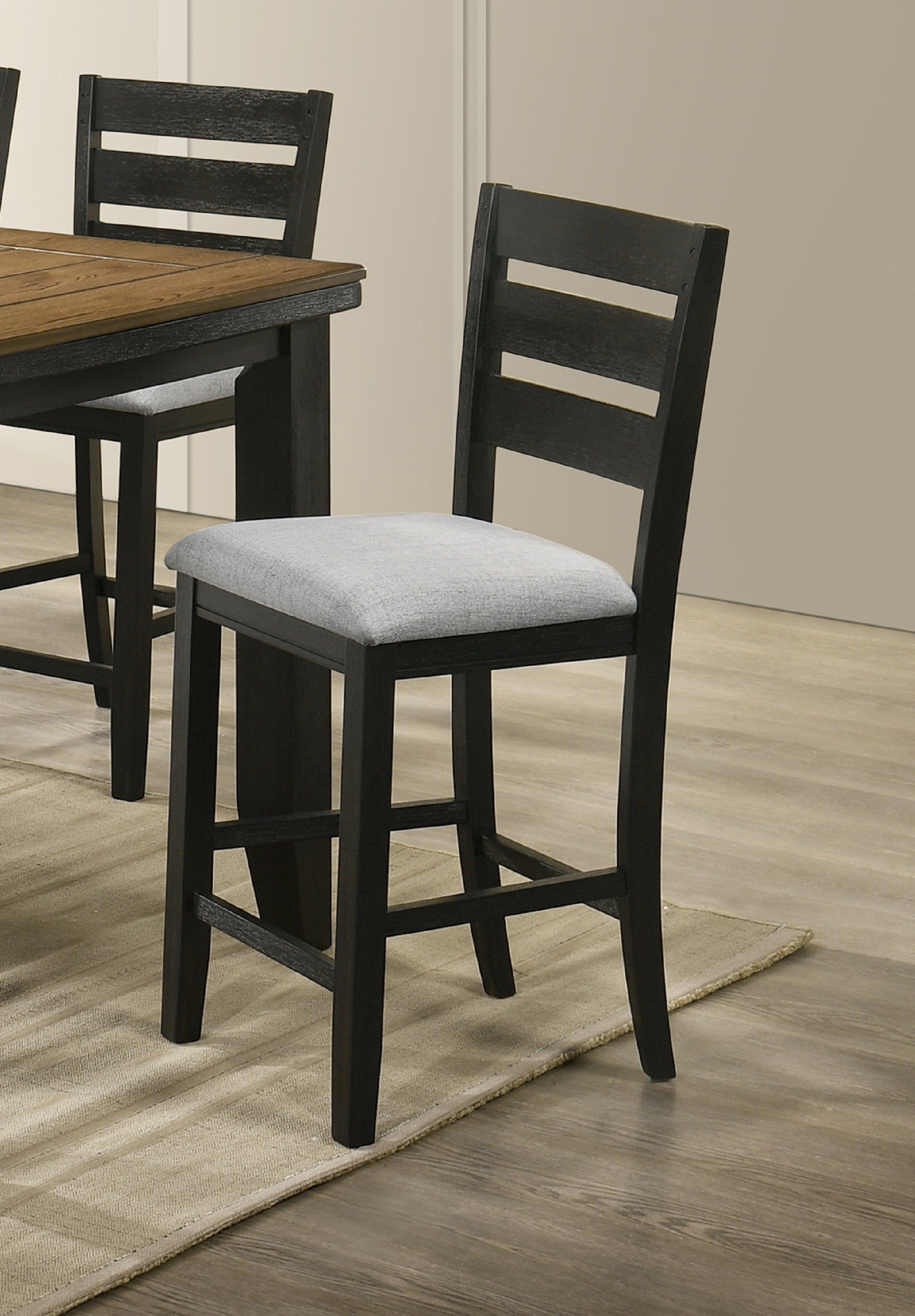 Modern Charcoal Finish Counter Height Dining Chairs - Set of 2 Fabric Upholstered Bar Stools with Wooden Frame | Perfect for Kitchen Islands, Breakfast Bars & Small Space Dining