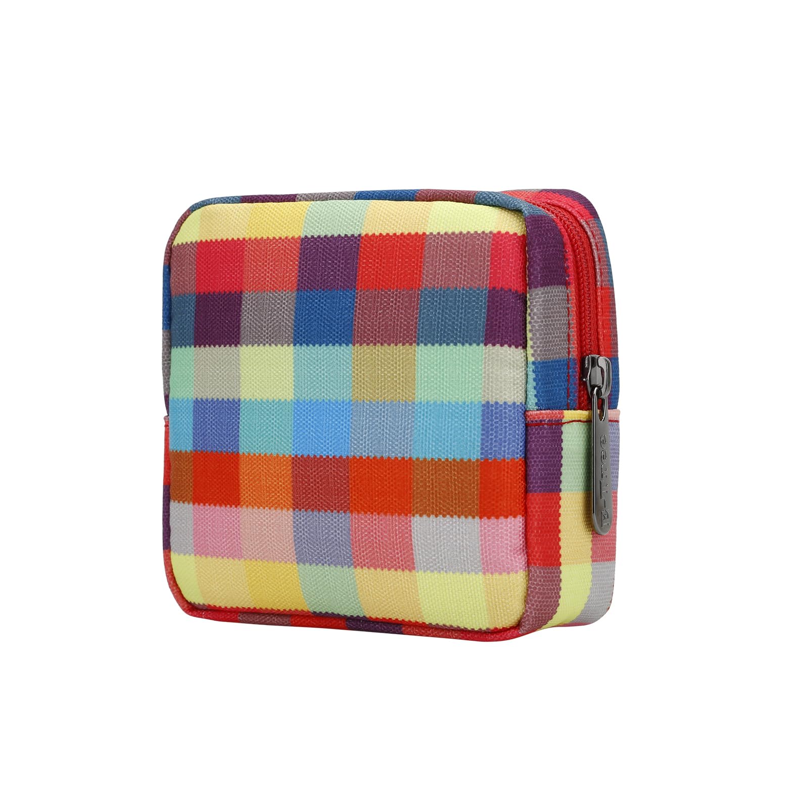 E-Tree Cute Mini Makeup Bag - Small Cosmetic Organizer Pouch for Purse, Travel Toiletry Case with Zipper, Tech Accessory Bag & Electronic Organizer - Perfect for Travel, Daily Use & Storage (Colorful Checkered Pattern)