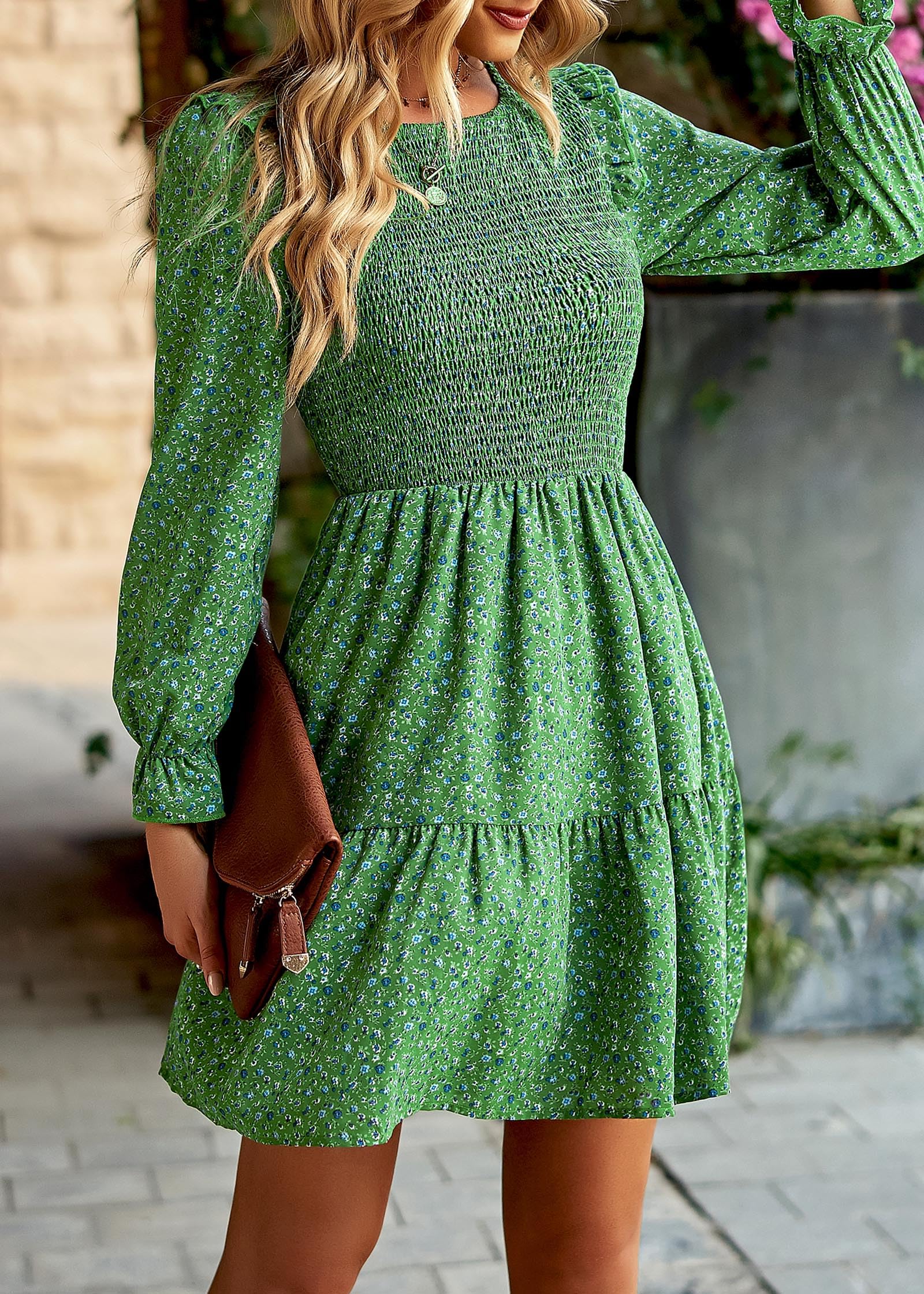 KIRUNDO Women's Floral Smocked Long Sleeve A-Line Mini Dress - Spring & Summer Ruffle Party Dress 2025 | Perfect for Garden Parties, Date Nights & Special Occasions