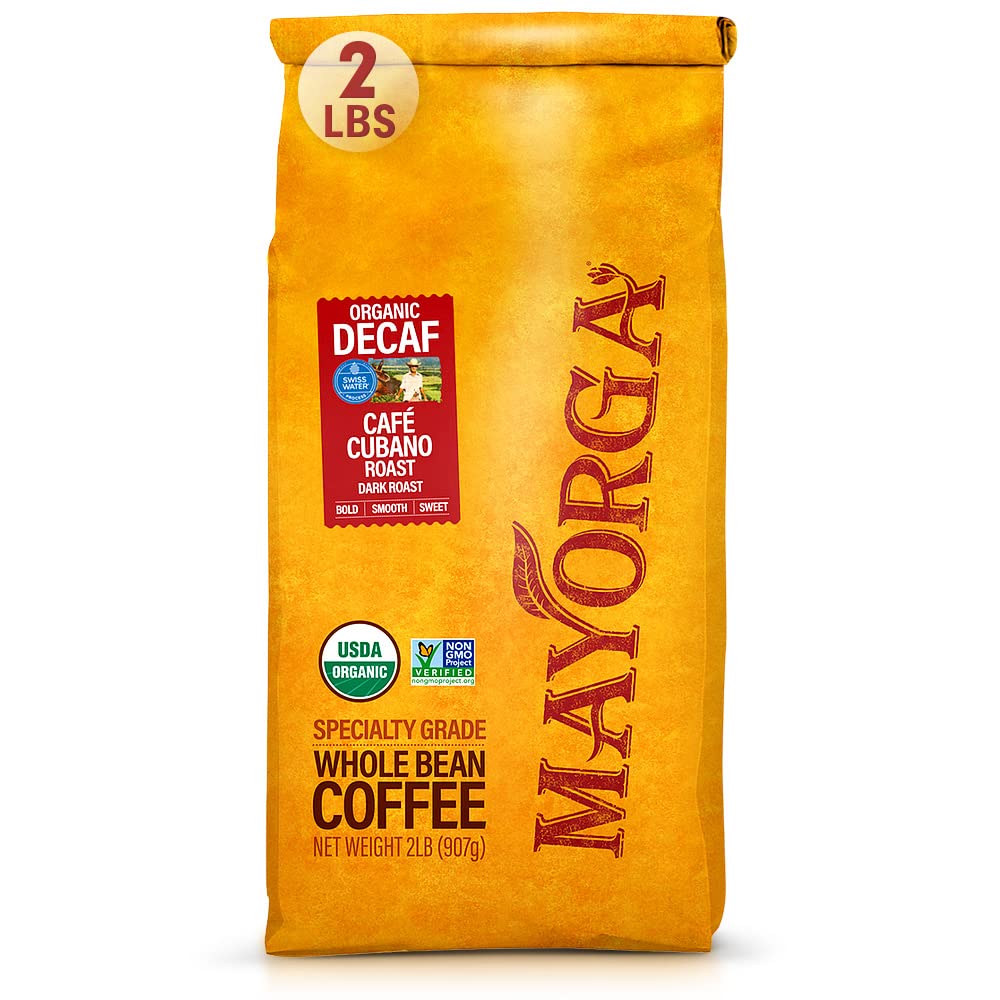 Mayorga Organic Swiss Water Decaf Dark Roast Coffee - 2lb Bag, 100% Arabica Whole Bean, Non-GMO, Specialty Grade, Direct Trade - Perfect for Home Brewing, Office Use & Gifts