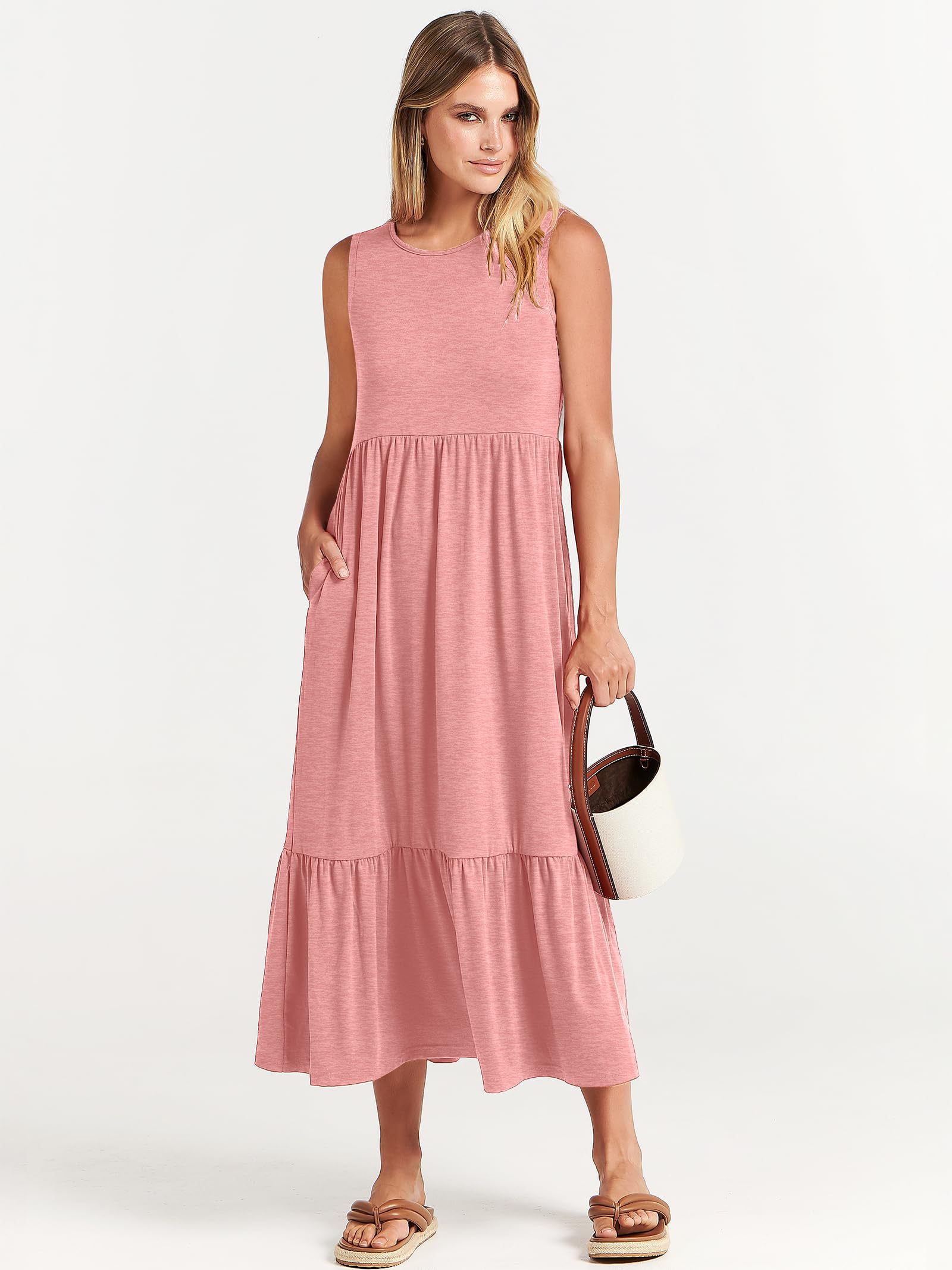 ANRABESS Women's Summer Sleeveless Crewneck Sundress - Flowy A-Line Tiered Maxi Beach Dress for Vacation, Casual Wear & Outdoor Activities