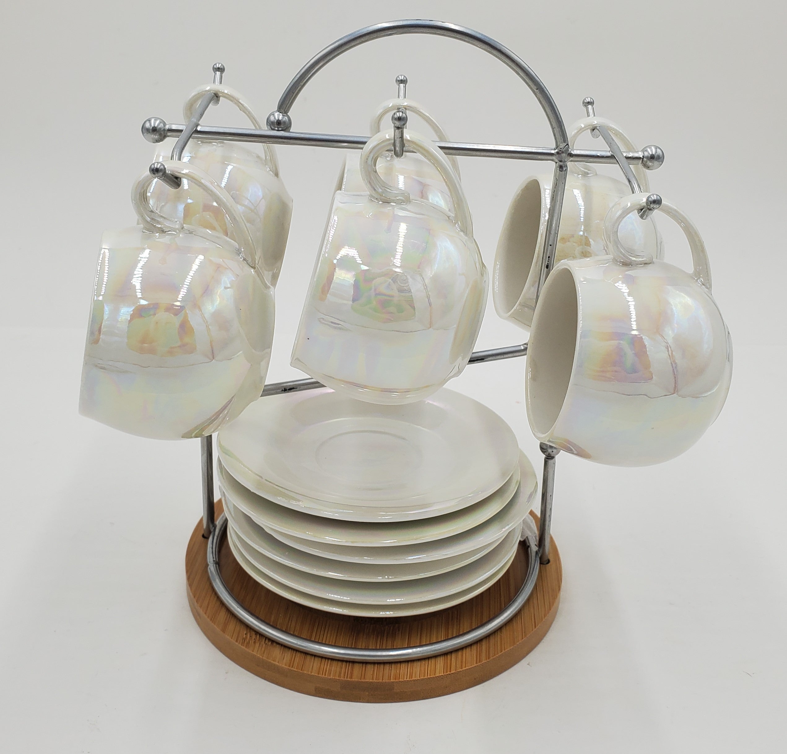6-Piece Elegant Pearl Coffee Set with Wooden Stand - Perfect for Home, Office, and Gift Giving