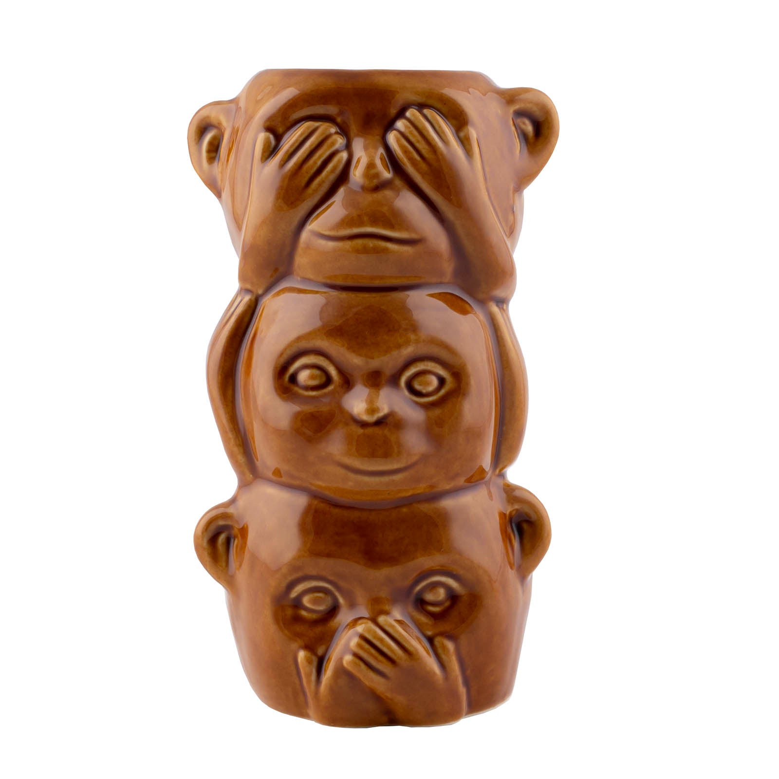 BarConic® 3 Monkey Totem Tiki Drinkware Set - Handcrafted Ceramic Cups for Tropical Cocktails, Party Decor & Home Bar Accessories - Perfect for Luau, Tiki Themed Parties & Summer Entertaining
