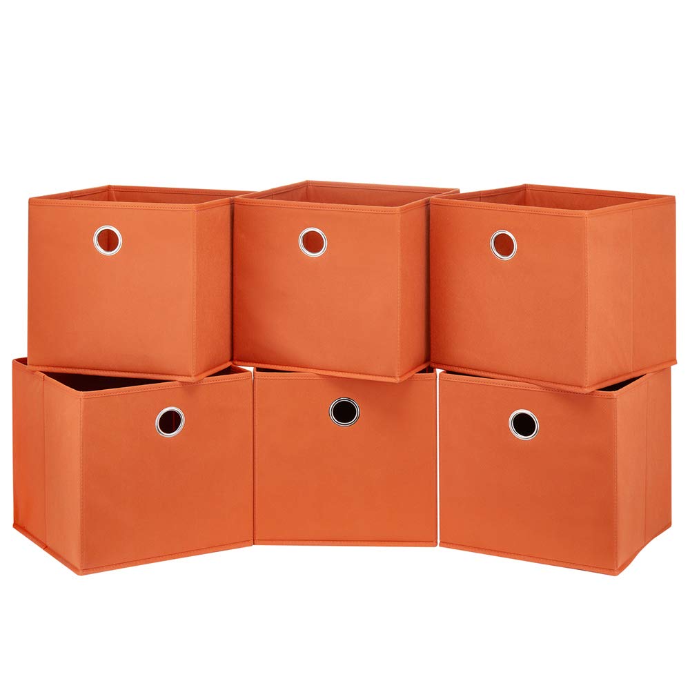 Orange Cube Storage Bins 11x11x11 Inches - 6 Pack Foldable Fabric Storage Cubes with Handles | Decorative Collapsible Organizer Bins for Closet, Shelves, Nursery, Office & Home Organization