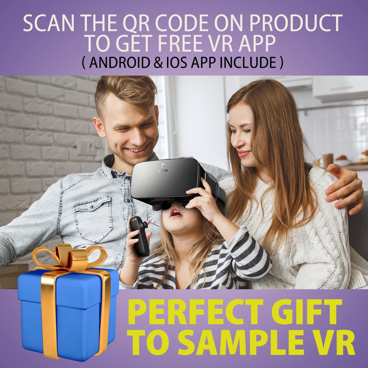 DESTEK V5 VR Headset for iPhone 15/14/13/12/11 & Samsung Android Phones with Controller - Anti-Blue Light HD Lenses, 110° FOV Virtual Reality Goggles (Black) | Perfect for Gaming, Movies & 3D Experiences