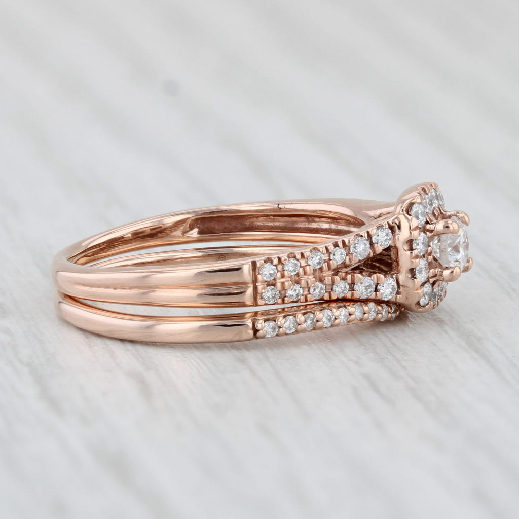 0.39ctw Diamond Halo Engagement Ring & Wedding Band Set in 10k Rose Gold - Perfect for Proposals, Anniversaries & Bridal Jewelry Gifts