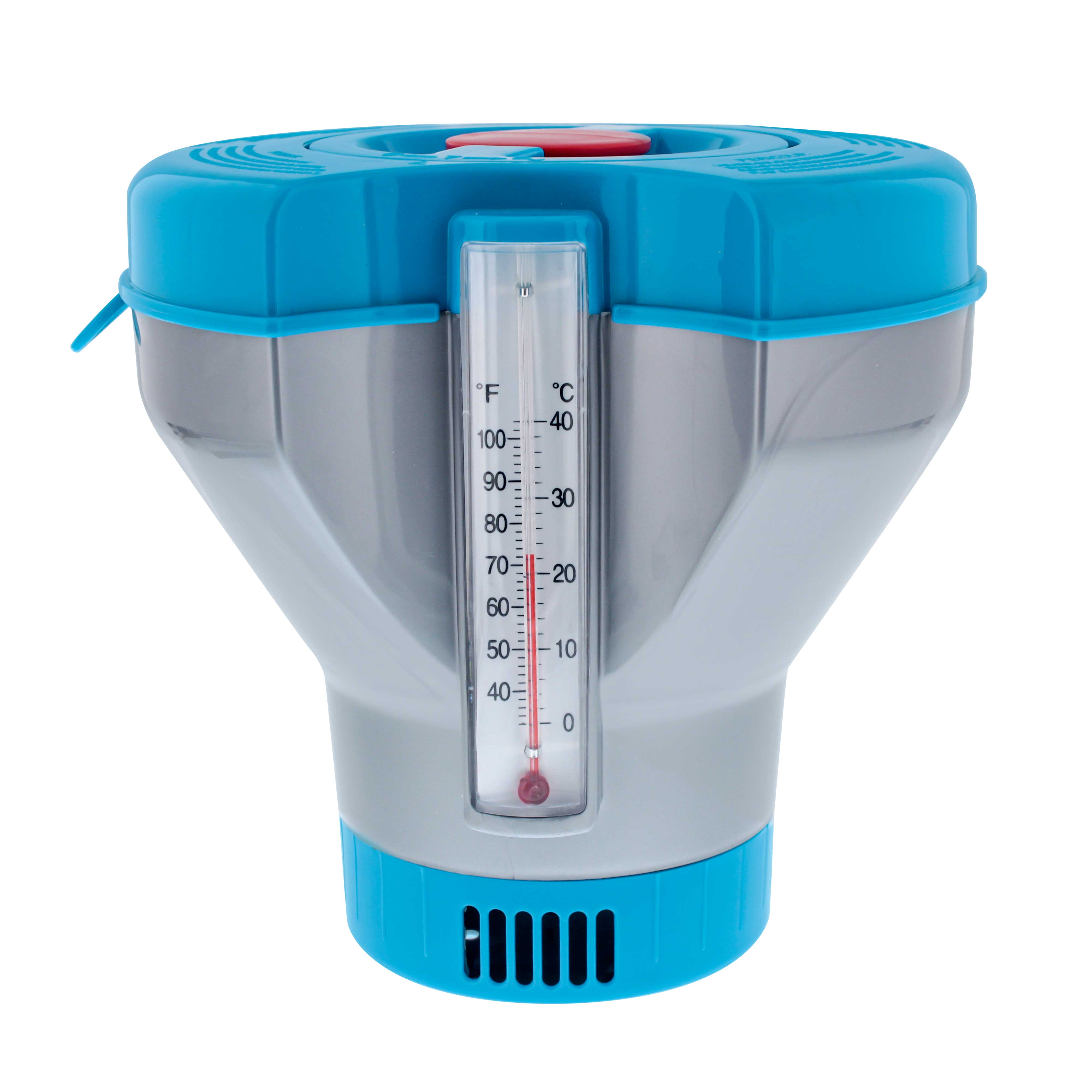 Deluxe Pool Chlorine Floater Dispenser with Built-in Thermometers & Refill Indicator - Large Capacity Holds 3-4 Tablets (8