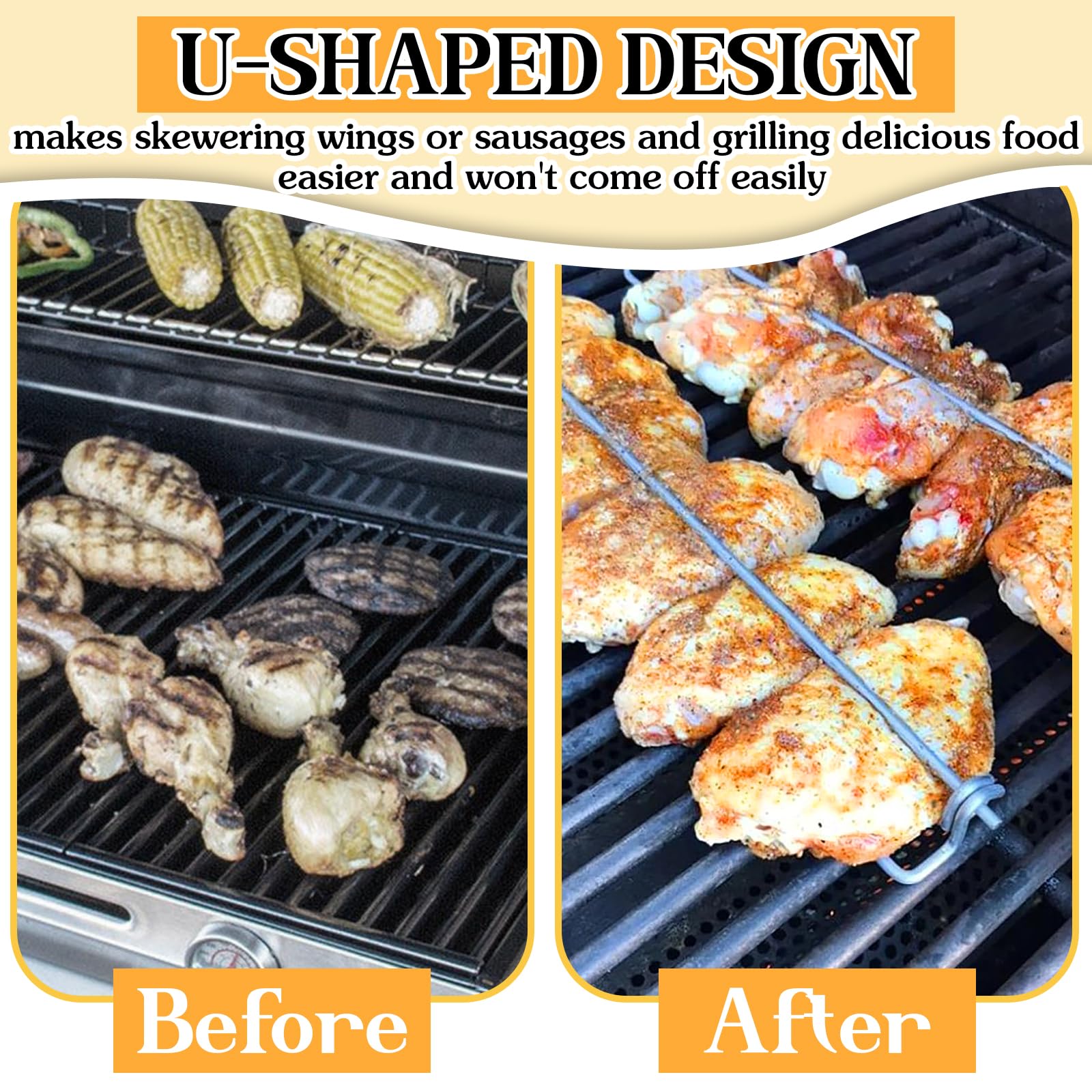 4-Piece BBQ Chicken Wing Clamping Grill Forks - Heavy Duty Stainless Steel Wing Holders for Grilling, Roasting, and Smoking - Perfect for Outdoor Camping, Picnics, Backyard Barbecues, and Tailgating Parties