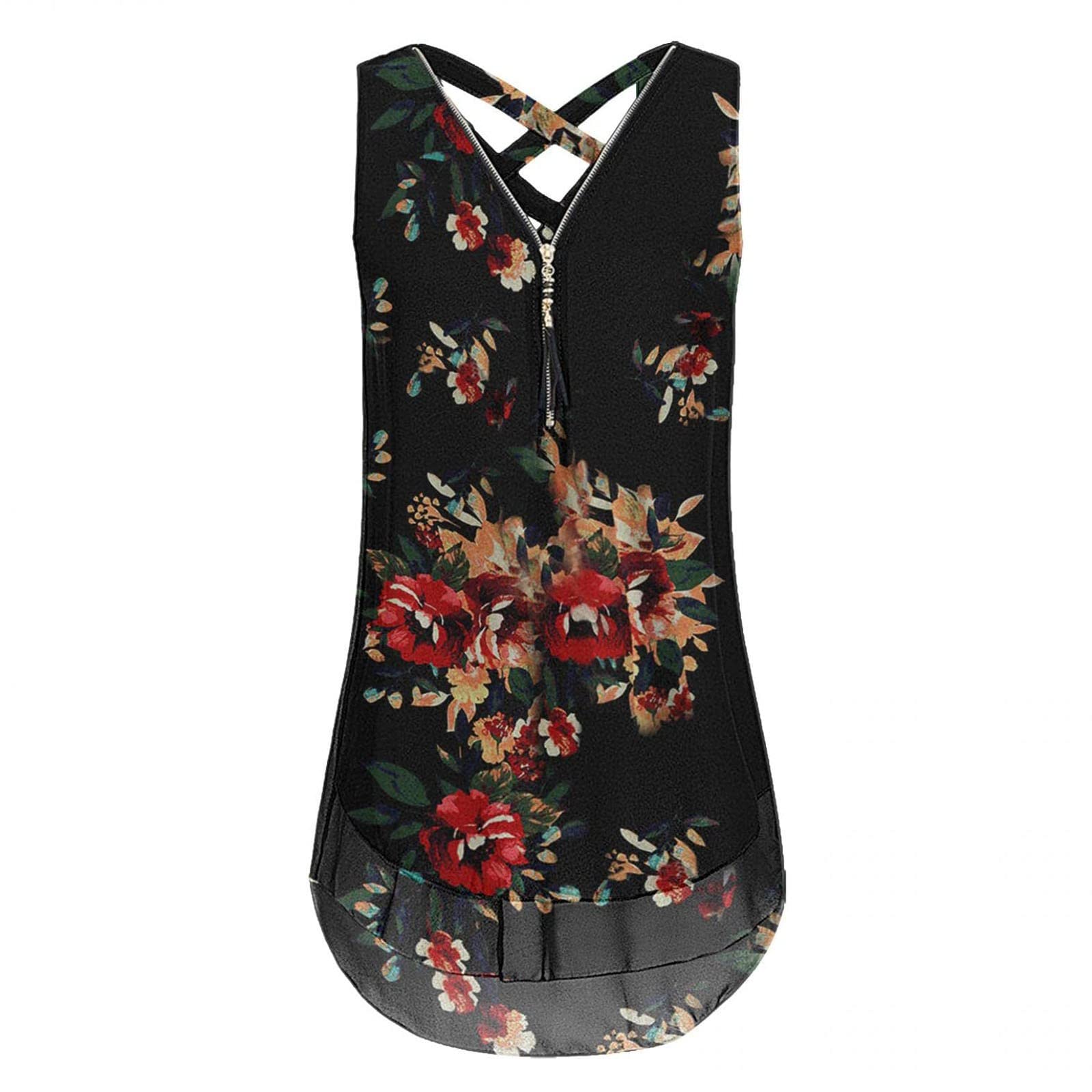 Women's Summer Casual Sleeveless V-Neck Tank Tops with Cute Print - Breathable Comfort for Beach, Yoga & Everyday Wear