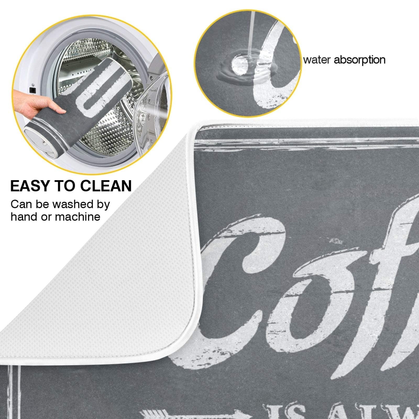 Premium Absorbent Reversible Coffee Bar Mat - XL 18x24 Inch Non-Slip Countertop Protector for Coffee Makers & Espresso Machines - Perfect for Home Kitchen, Office Breakroom & Cafe Use