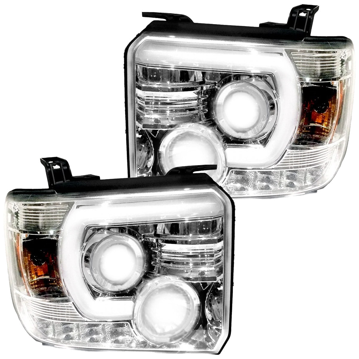 GMC Sierra & Denali 3500 2015-2019 Dually Projector Headlights with Smooth OLED DRLs & Halos - Clear/Chrome - Upgrade Your Truck Lighting for Night Driving & Off-Road Adventures
