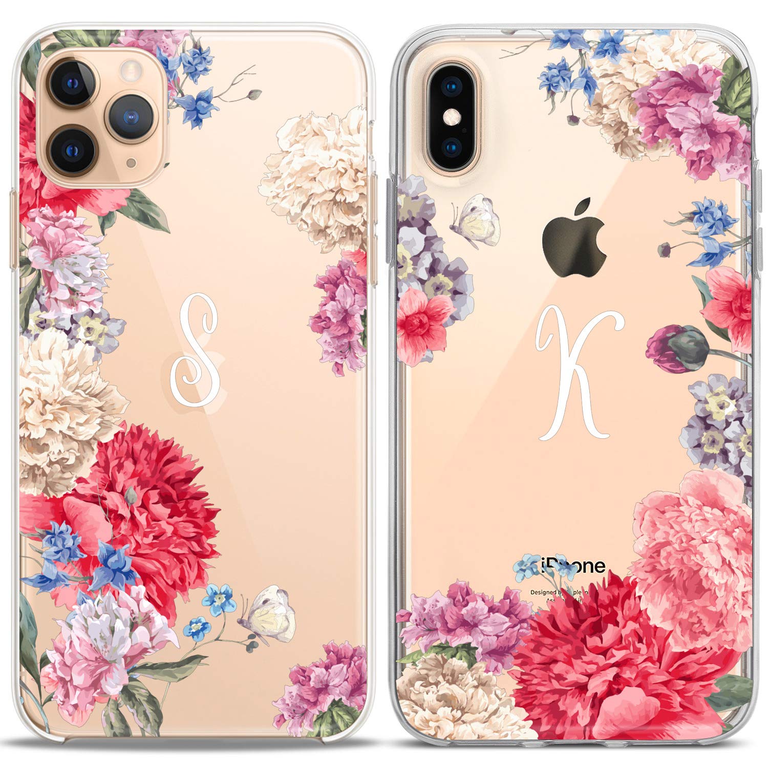 Matching Couple Phone Cases for iPhone 16/15/14/13/12/11 Pro Max/Mini/XS/X/8 Plus/7+/XR/10/SE/5 - Floral Spring Flowers Design Pink Silicone Cover - Personalized Gift for Couples, Besties & Women - Perfect for Valentine's Day, Anniversaries & Everyday Use