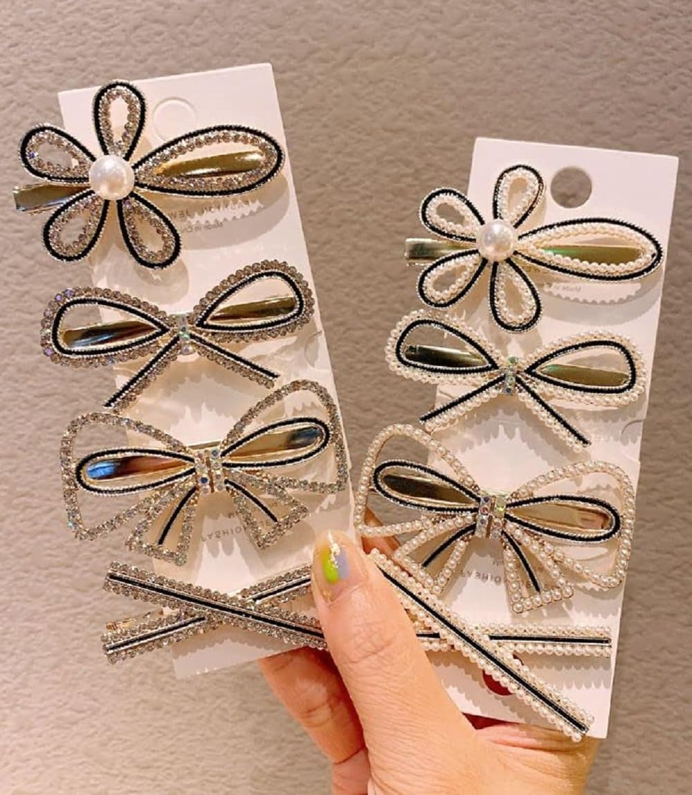 GIRLISH Metal Hair Clips for Women - 9PCS Geometric Pearl Barrettes for Girls, Party & Daily Use
