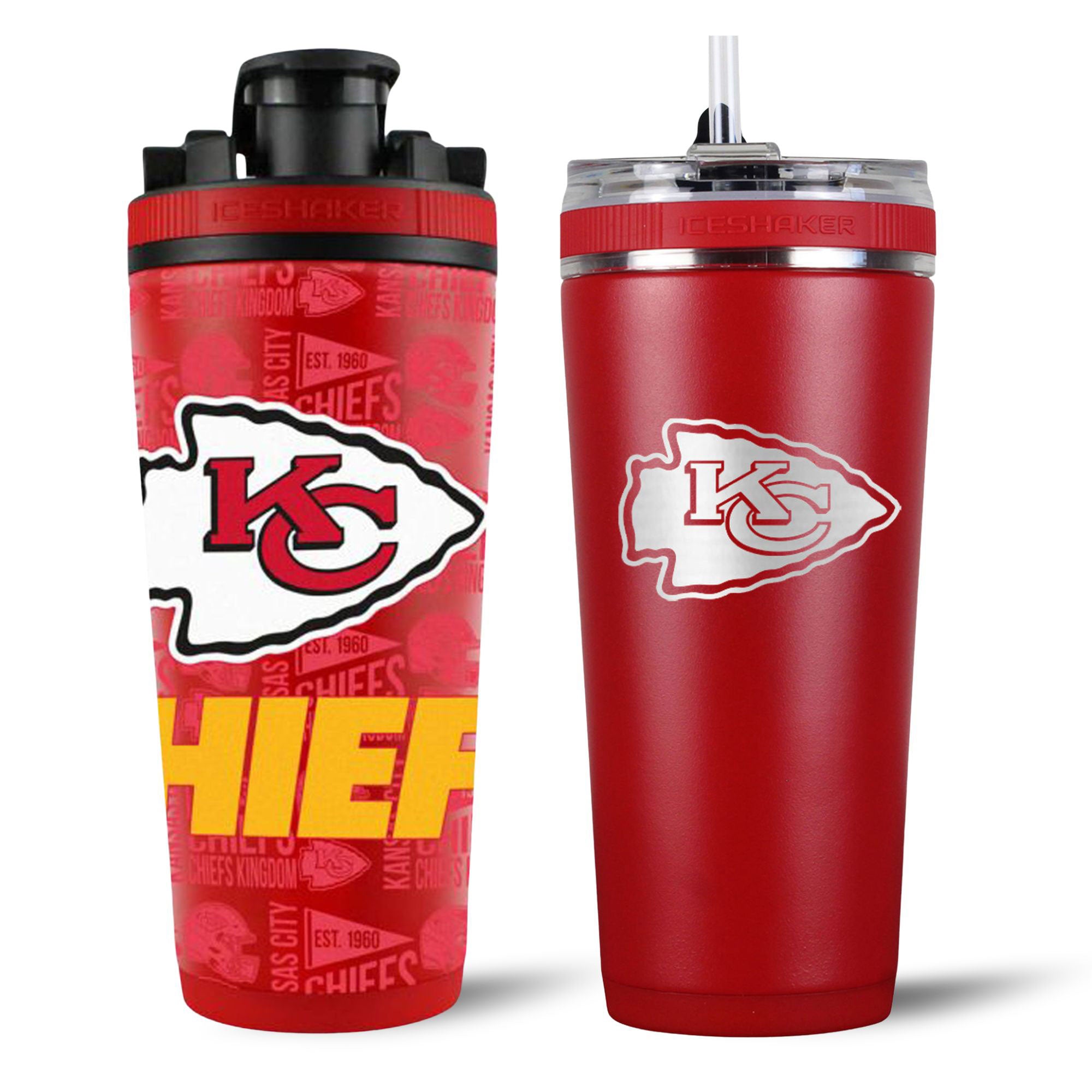 Kansas City Chiefs 4D Shaker & Flex Bottle Bundle - NFL Team Sports Water Bottle for Gym, Workout & Tailgating - Leakproof & Durable Fitness Accessories for Chiefs Fans