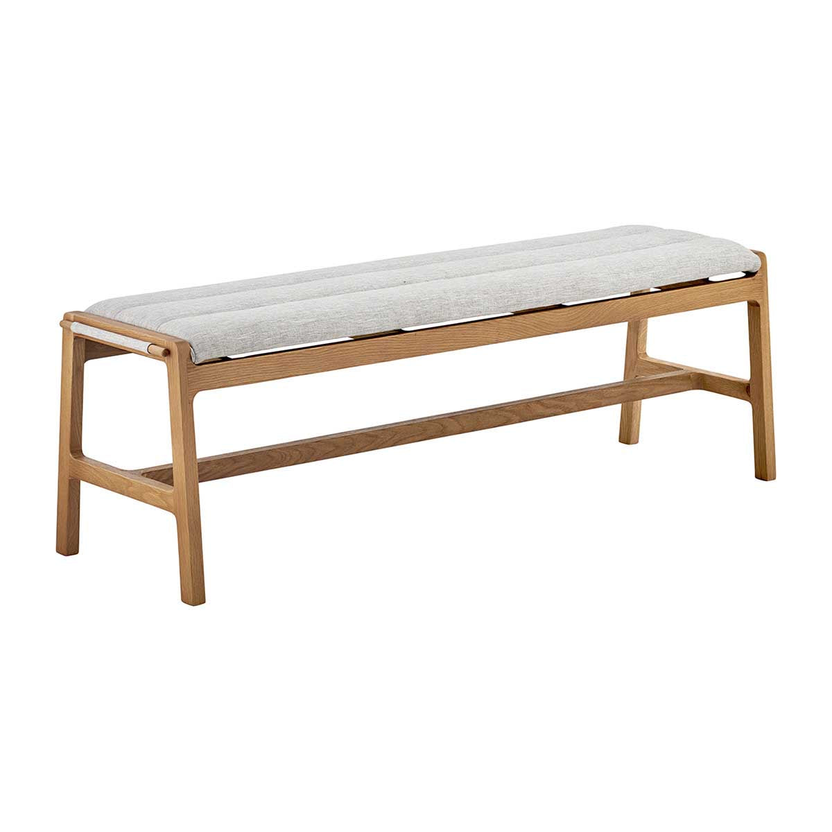 Aura Fabric Bench (Oak) - Modern Upholstered Storage Ottoman with Solid Wood Legs for Living Room, Bedroom, or Entryway