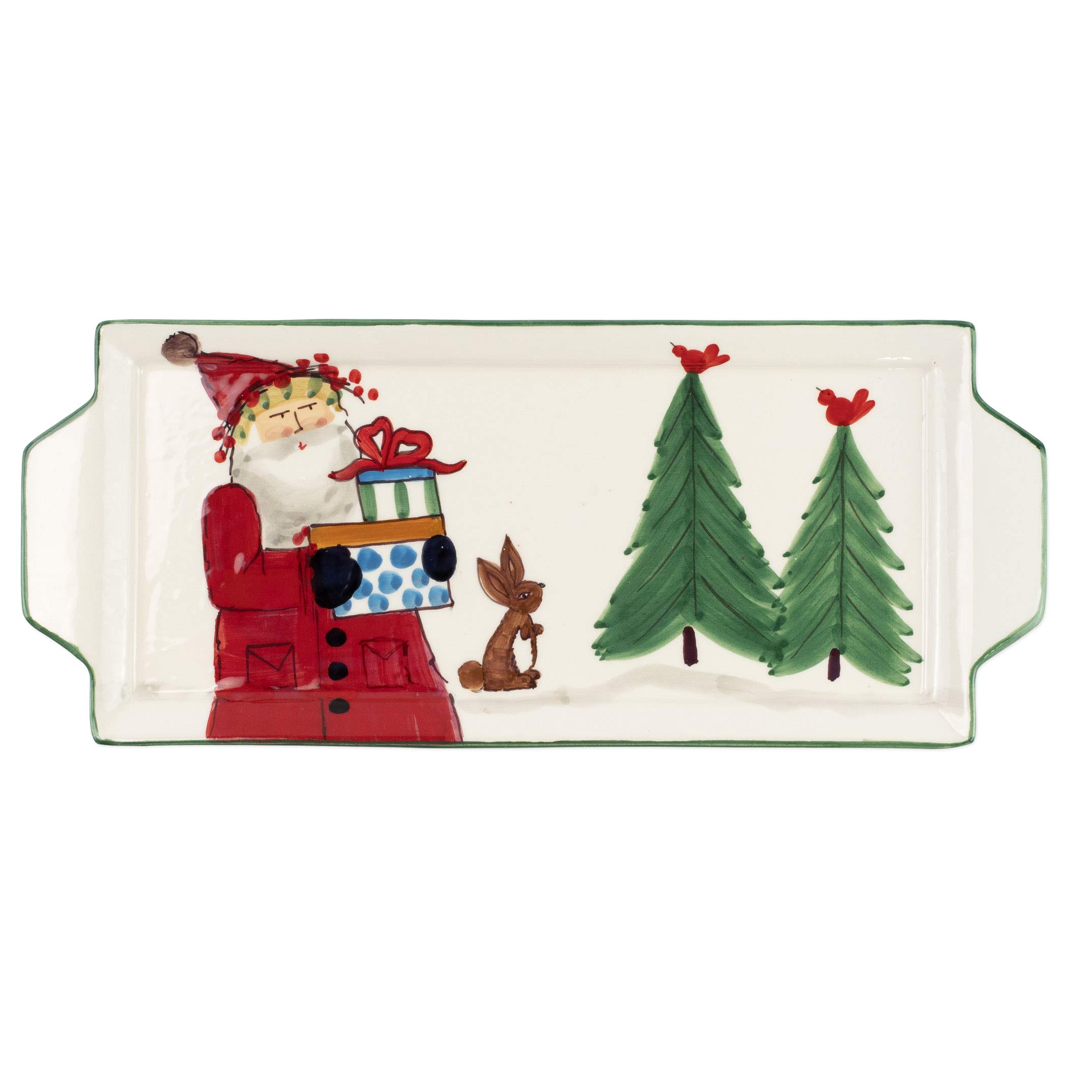 Vietri Old St. Nick Multi-Color Handled Rectangular Platter - 17 Inch Earthenware Serving Plate for Steak, Salad, Dessert & Snacks | Perfect for Holiday Entertaining, Dinner Parties & Buffet Serving