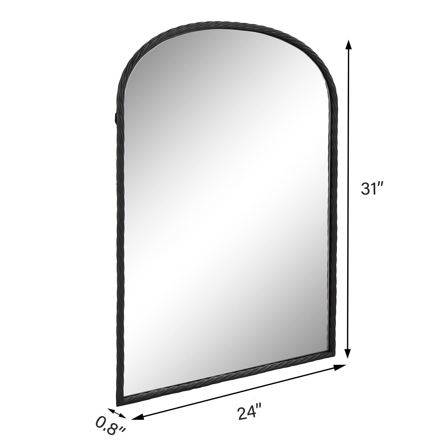 24x31 Inch Black Arch Mirror with Twisted Metal Frame - Elegant Wall Mirror for Living Room, Bedroom, Bathroom & Entryway Decor