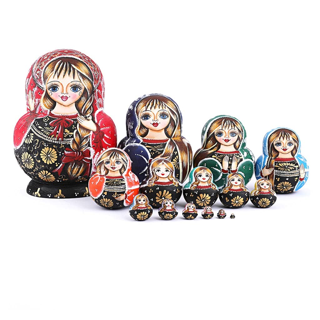 15-Piece Hand-Painted Russian Nesting Dolls Set - Exquisite Matryoshka Dolls Collection | Traditional Russian Souvenir Gift for Kids & Adults | Perfect for Home Decor, Cultural Education & Holiday Gifting (Color: A)