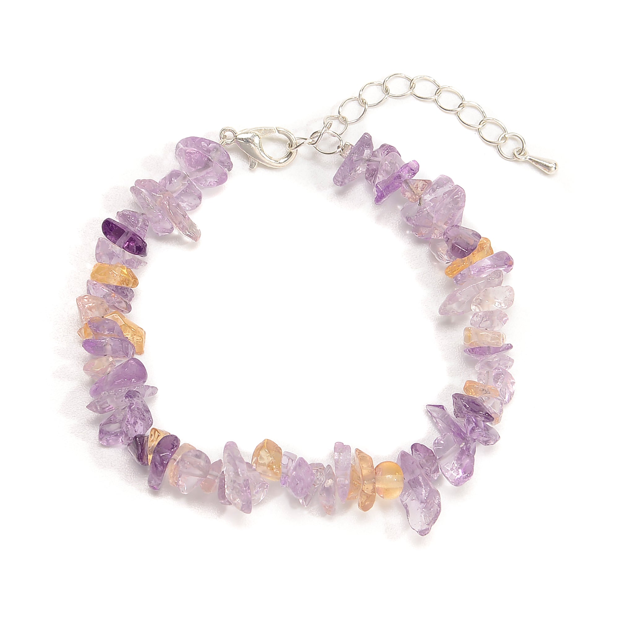 01 Mixed Gemstone Chips Bracelet with Silver Plated Clasp - 5mm & 8mm Beads - Adjustable 7