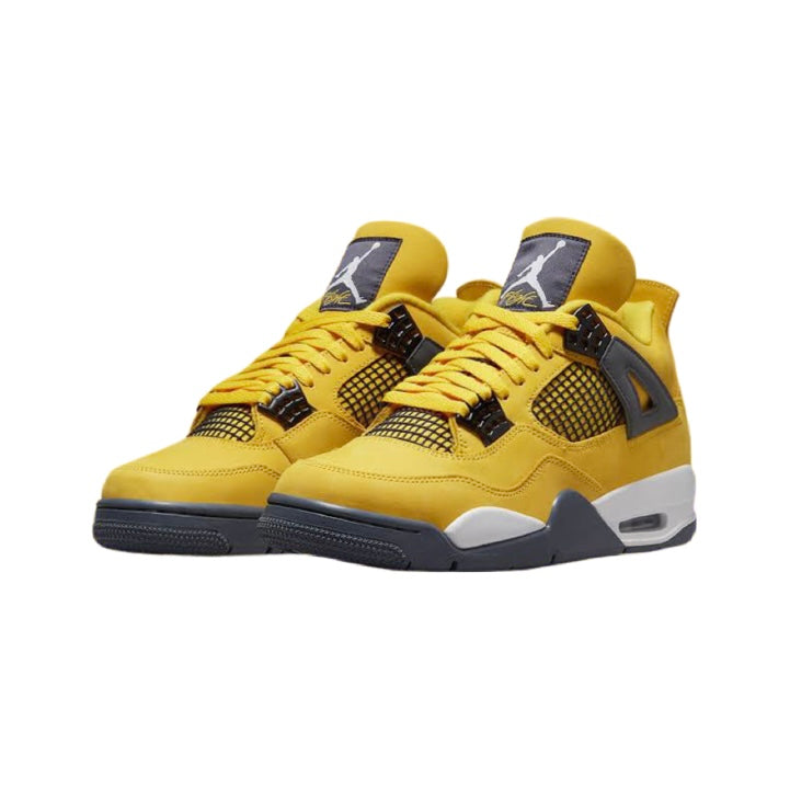 Air Jordan 4 Retro Lightning 2021 Sneakers - Tour Yellow, White, Dark Blue & Grey Colorway | Men's Basketball Shoes for Casual Wear & Street Style