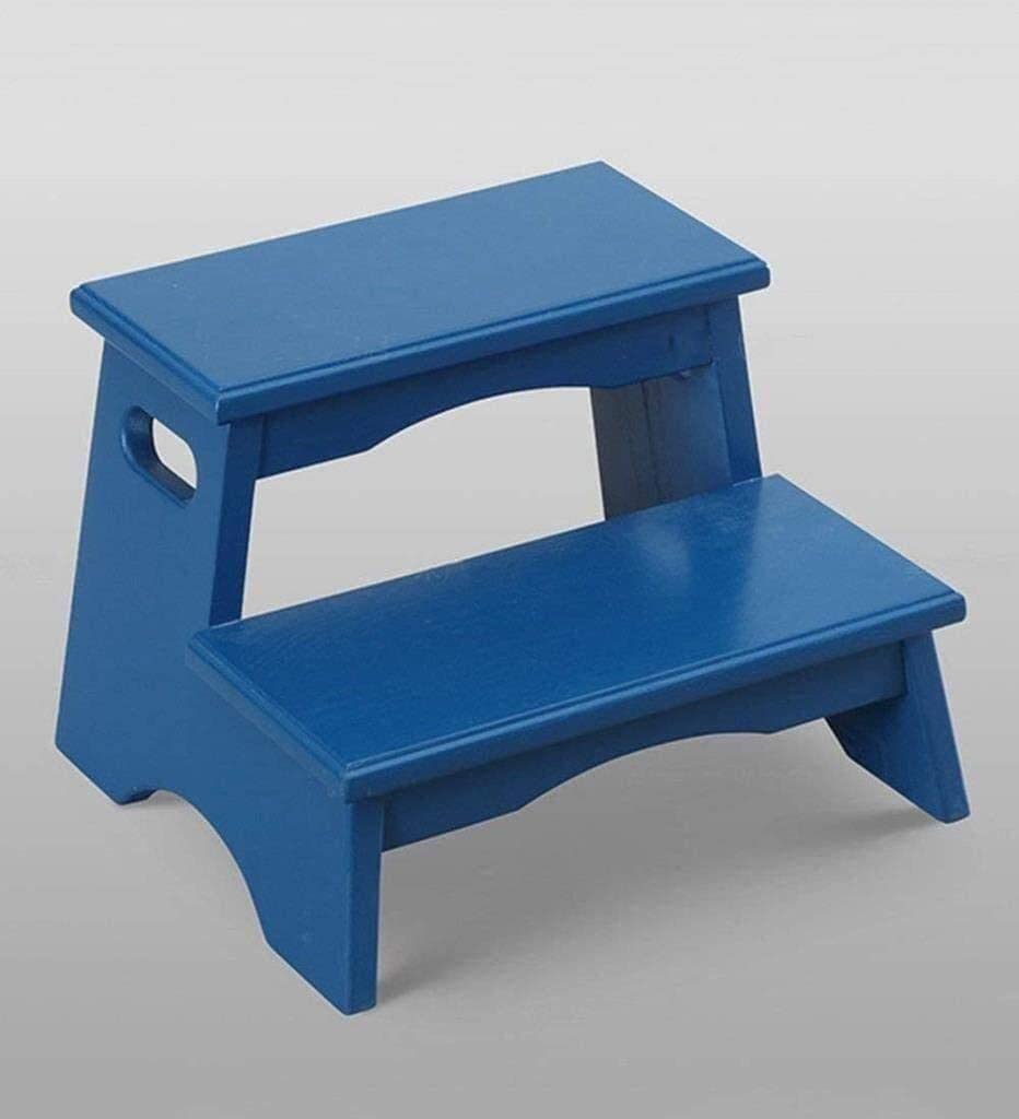 OKUOKA Wooden Step Stool - Multifunctional Home Ladder Stool for Kids & Adults, Solid Wood Indoor Climbing Step Stool (Blue) - Perfect for Kitchen, Bathroom, and Bedroom Use
