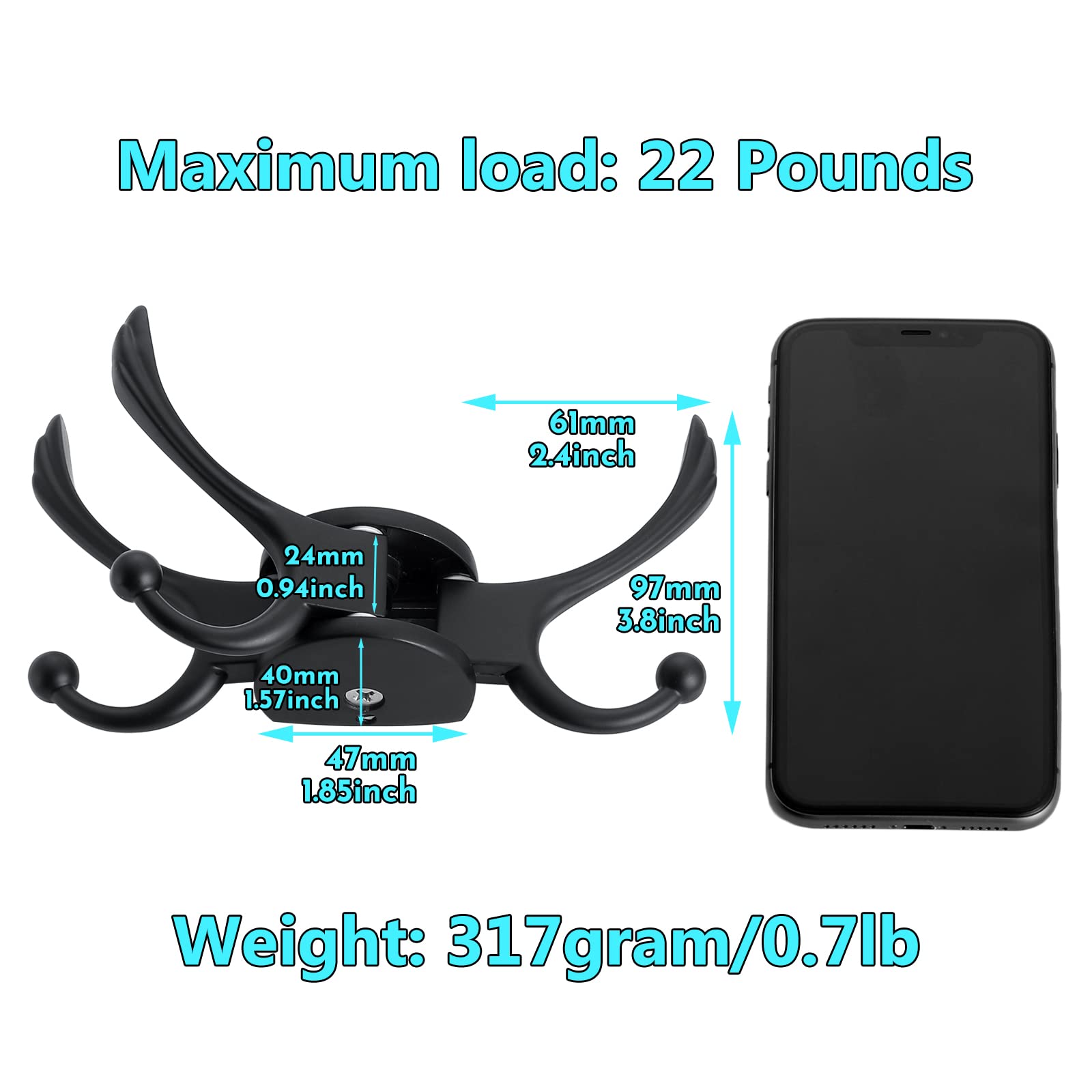 Heavy Duty Swivel Coat Hook - Wall Mount for RV, Bathroom & Kitchen - Matt Black - Space Saving Solution