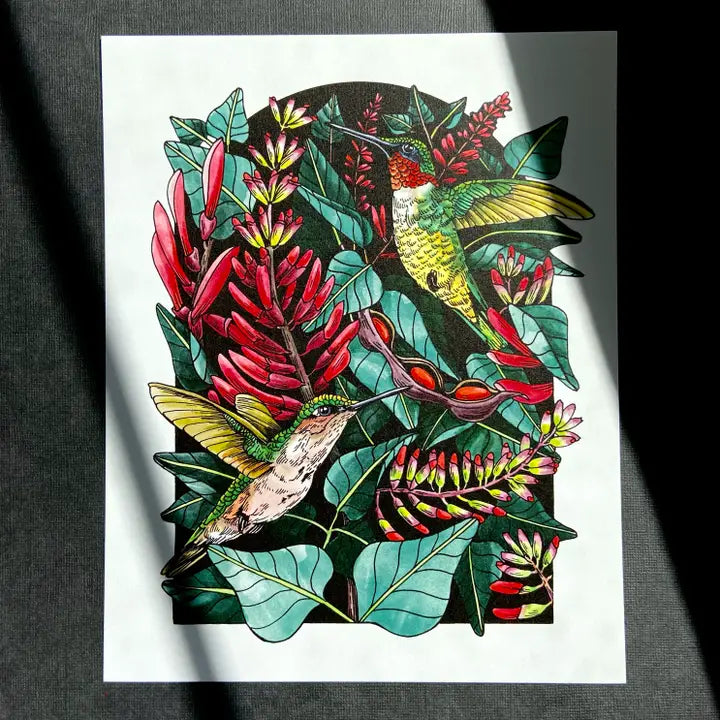 Hummingbirds Art Print 8x10 by Mattea - Vibrant Wall Decor for Living Room, Bedroom & Office - Perfect Gift for Nature Lovers