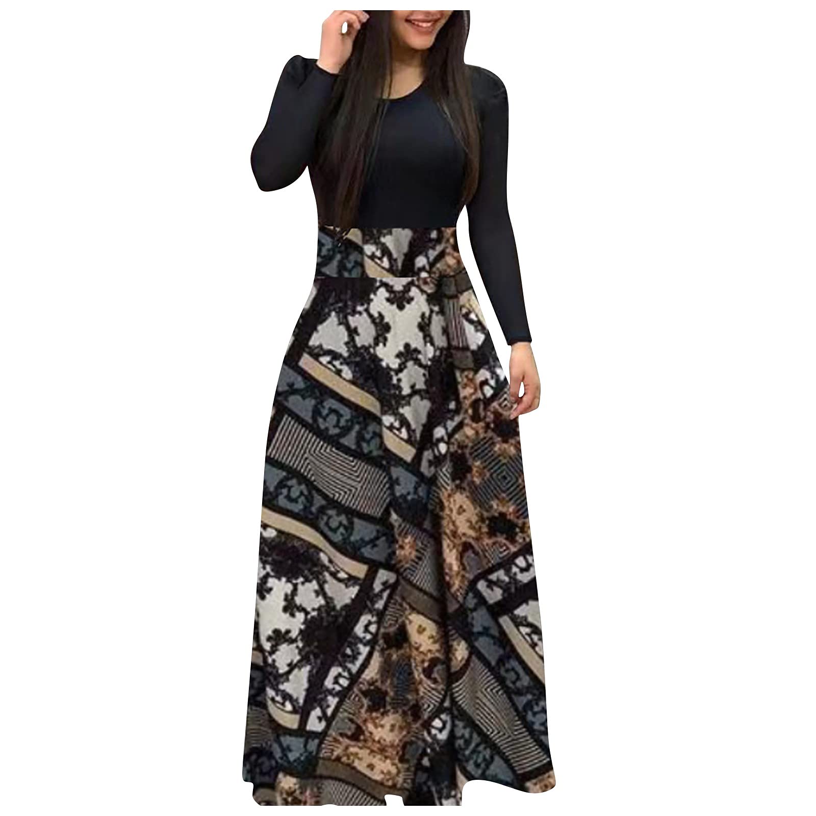 Plus Size Women's Beach Dress - Floral Colorblock Swing Maxi Dress for Party & Vacation | Summer Casual Wear, Boho Chic Style, Perfect for Beach Outings & Evening Events