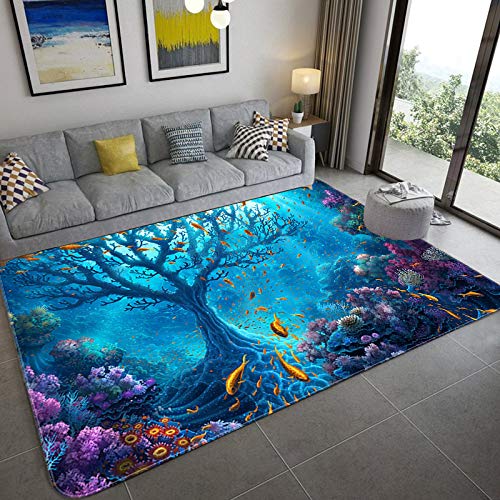 3D Illusion Area Rug - Underwater World Design for Bedroom & Living Room - 47x31 Inch Non-Slip Indoor/Outdoor Carpet - Perfect for Home Decor, Office, and Dorm Room