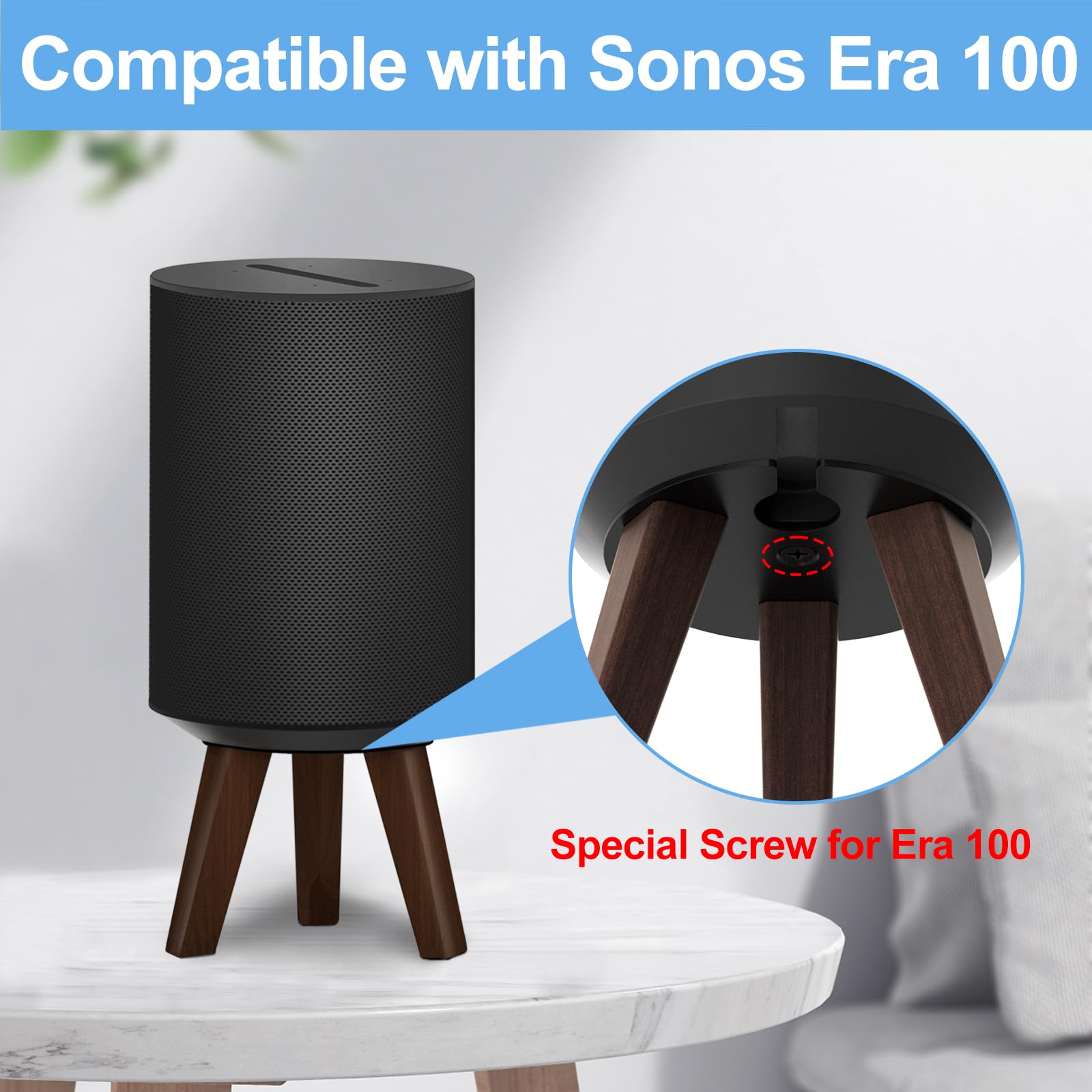 Premium Wooden Tripod Stand for Sonos Era 100 Speaker - Adjustable Desktop Holder for Enhanced Audio Quality (Black) - Perfect for Home Office, Gaming Setup & Music Studio