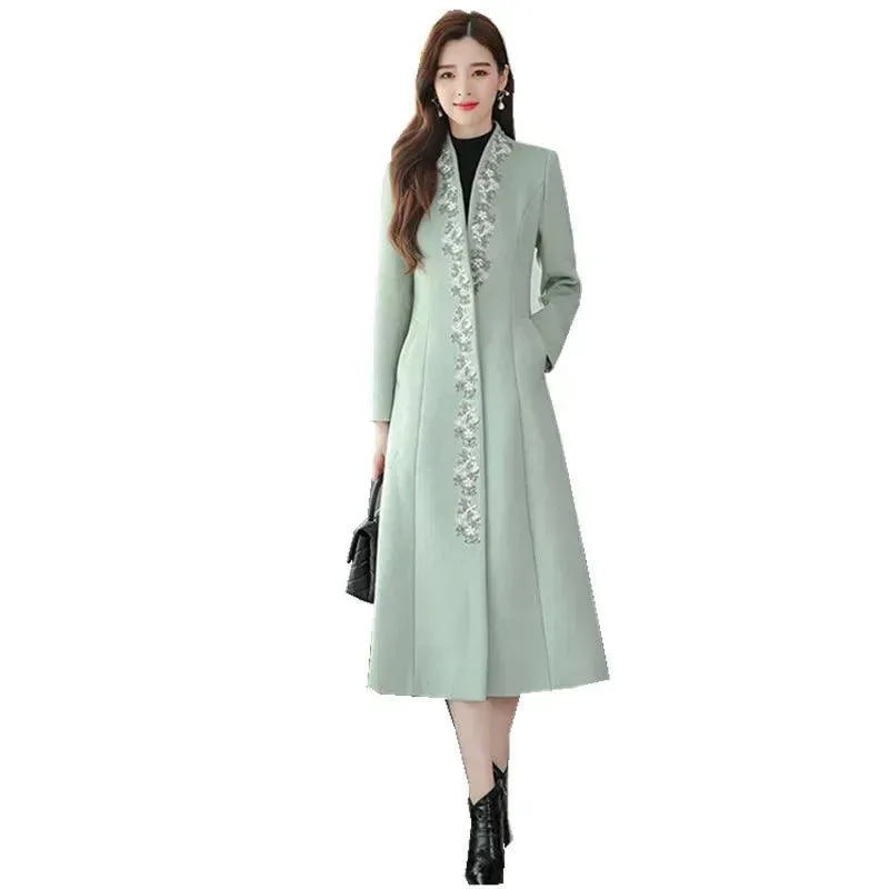 Women's Embroidered Wool Coat - Elegant Winter Overcoat for Women | Perfect for Office, Parties & Cold Weather Fashion