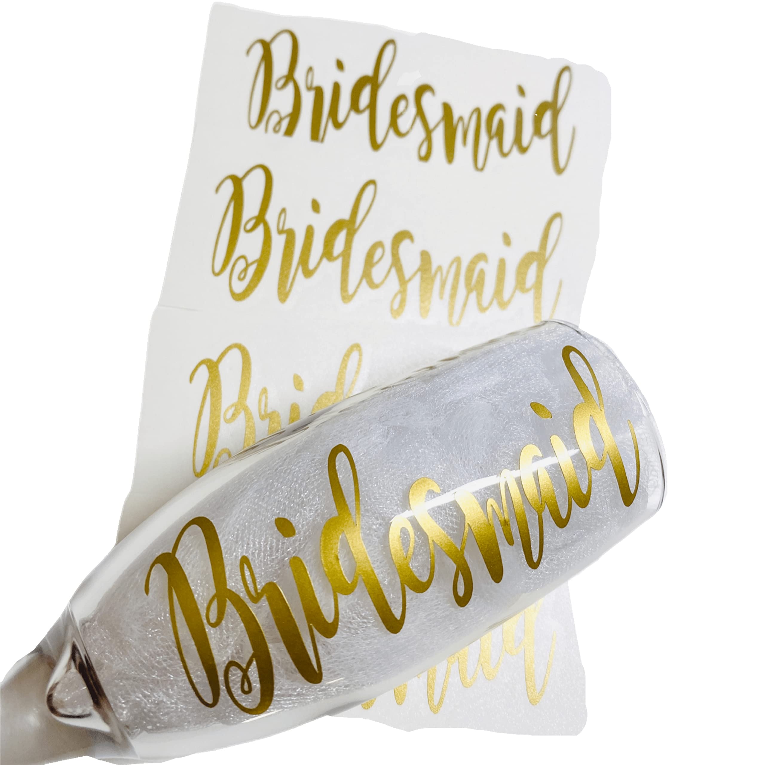 Custom Wedding Party Vinyl Decals - DIY Bridesmaid Tumbler Cup & Champagne Glass Stickers - Perfect for Bachelorette Party, Bridal Shower & Maid of Honor Gifts - Gold Foil Design
