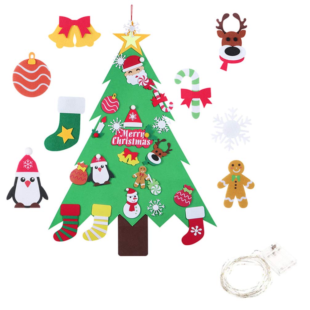 OSALADI LED Felt Christmas Tree - DIY Wall Hanging Decor with Felt Ornaments for Xmas & New Year Gifts | Perfect for Home, Office Holiday Decorations & Festive Party Decor