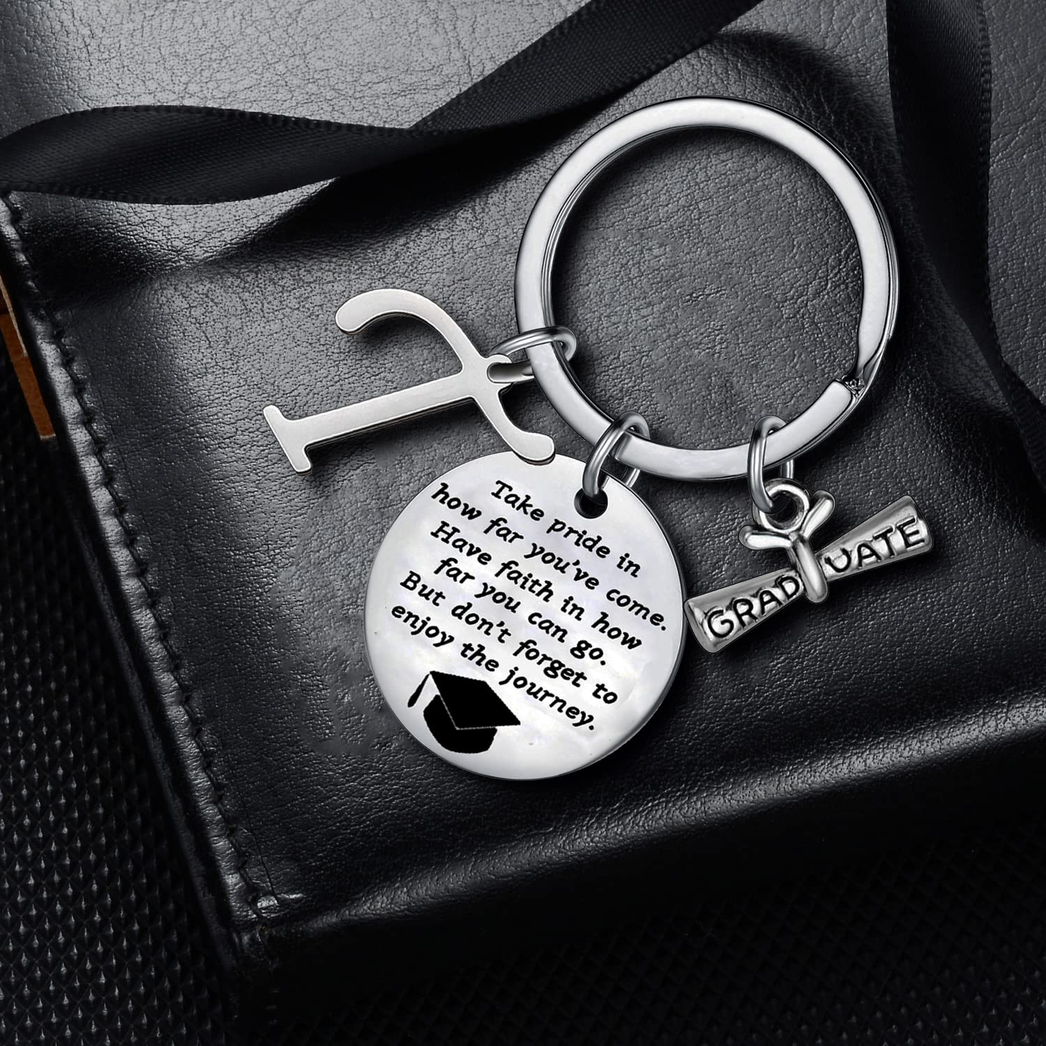 Personalized Graduation Keychain with Initial Letter - Inspirational Graduation Gift for High School & College Graduates - Perfect for Commencement, Parties & Keepsakes