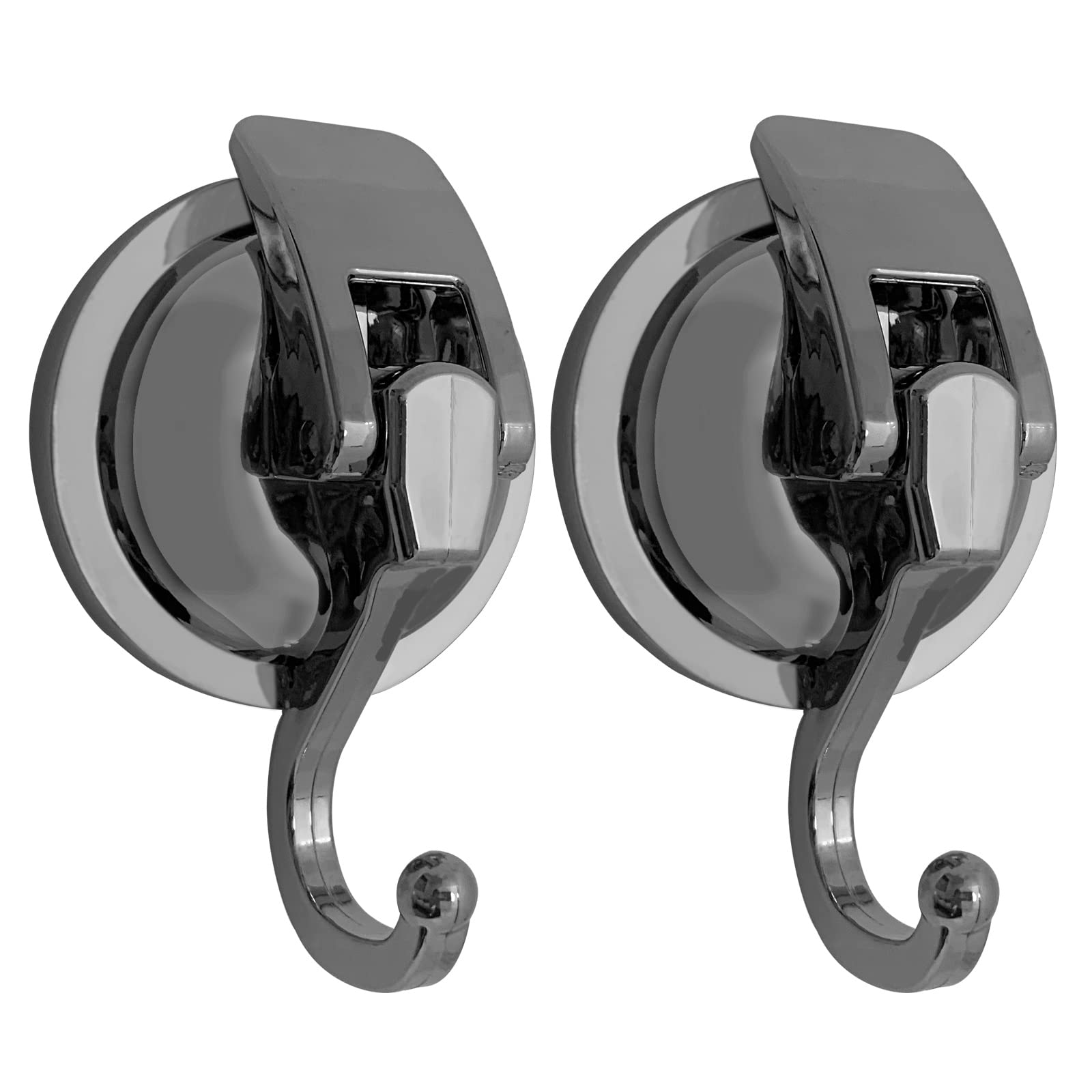 Heavy Duty Shower Suction Hooks - 2 Pack Silver Grey Vacuum Suction Cups for Towels, Robes & Decor, No Drill Glass Hooks for Bathroom, Kitchen, Pool - Reusable Strong Adhesive Hooks for Home & Outdoor Use