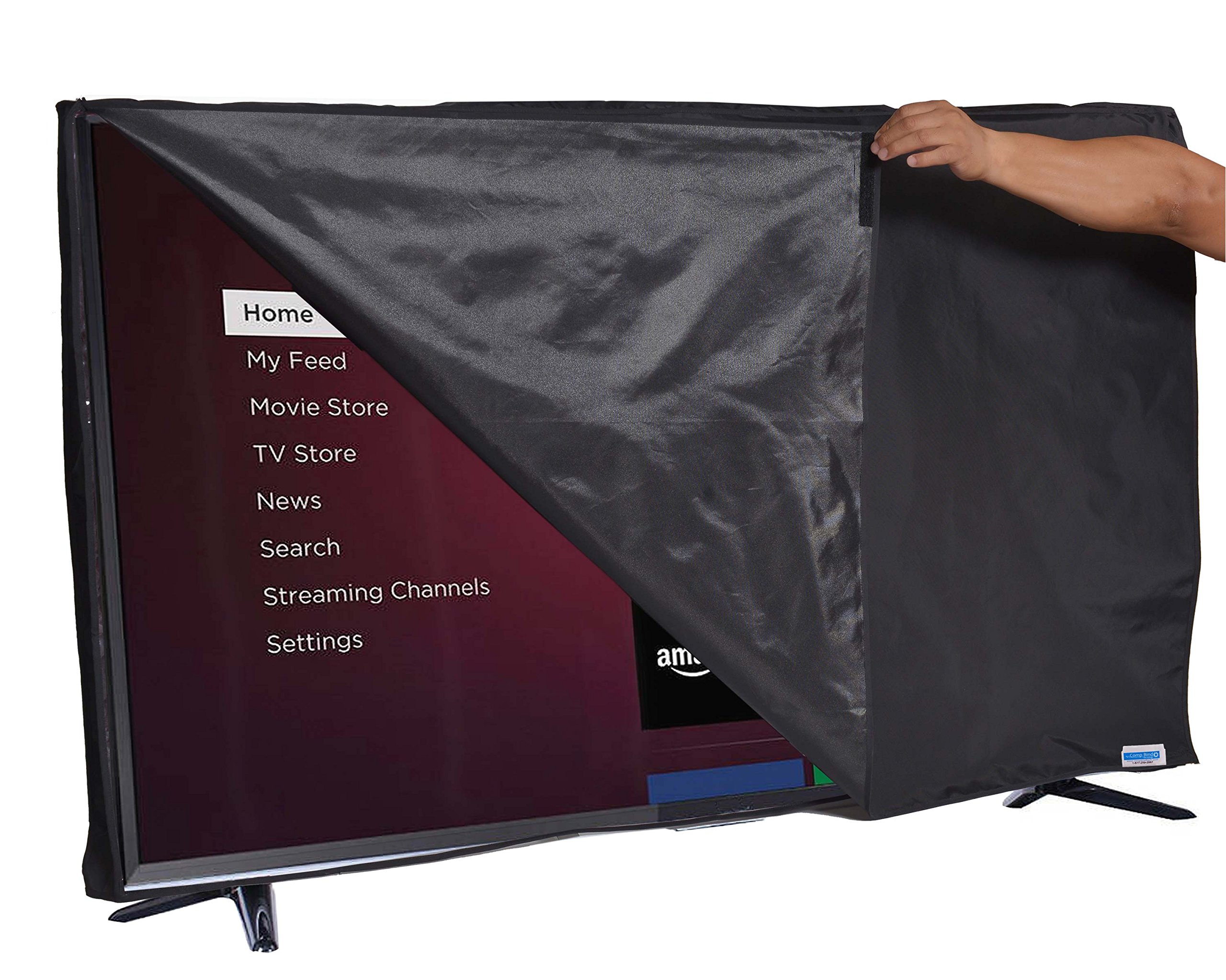 Comp Bind Technology 47'' Waterproof Outdoor TV Cover - Clear Transparent Water Resistant Black Protection for LCD & Plasma TVs, 43''W x 4''H x 25.75''H - Perfect for Patio, Deck, and Backyard Use