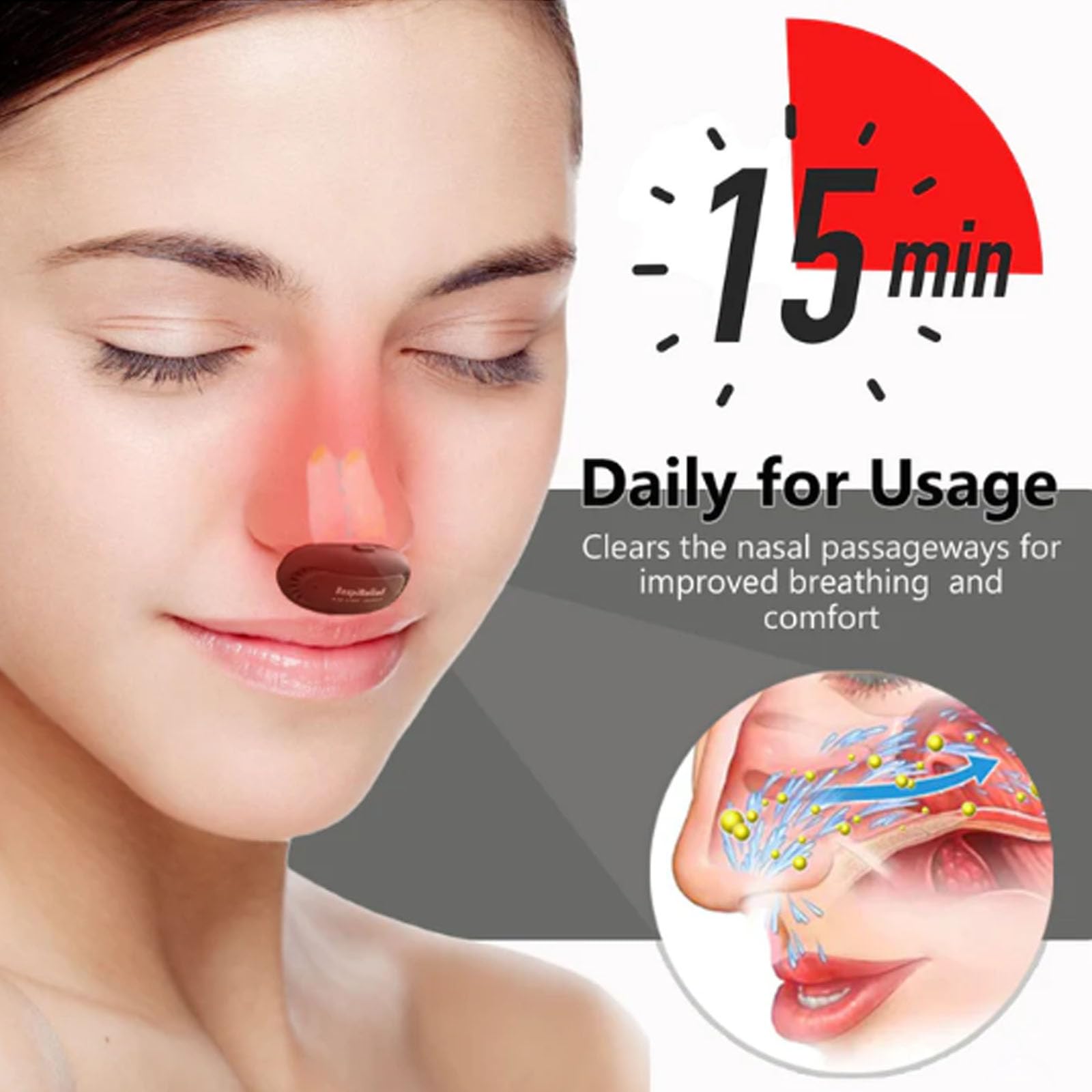 RespiRelief Red Light Nasal Therapy Device for Sinus Relief & Better Breathing - Portable Red Light Therapy for Nose (1 Pack) - Ideal for Allergy Relief, Cold Symptoms & Nasal Congestion at Home or Travel