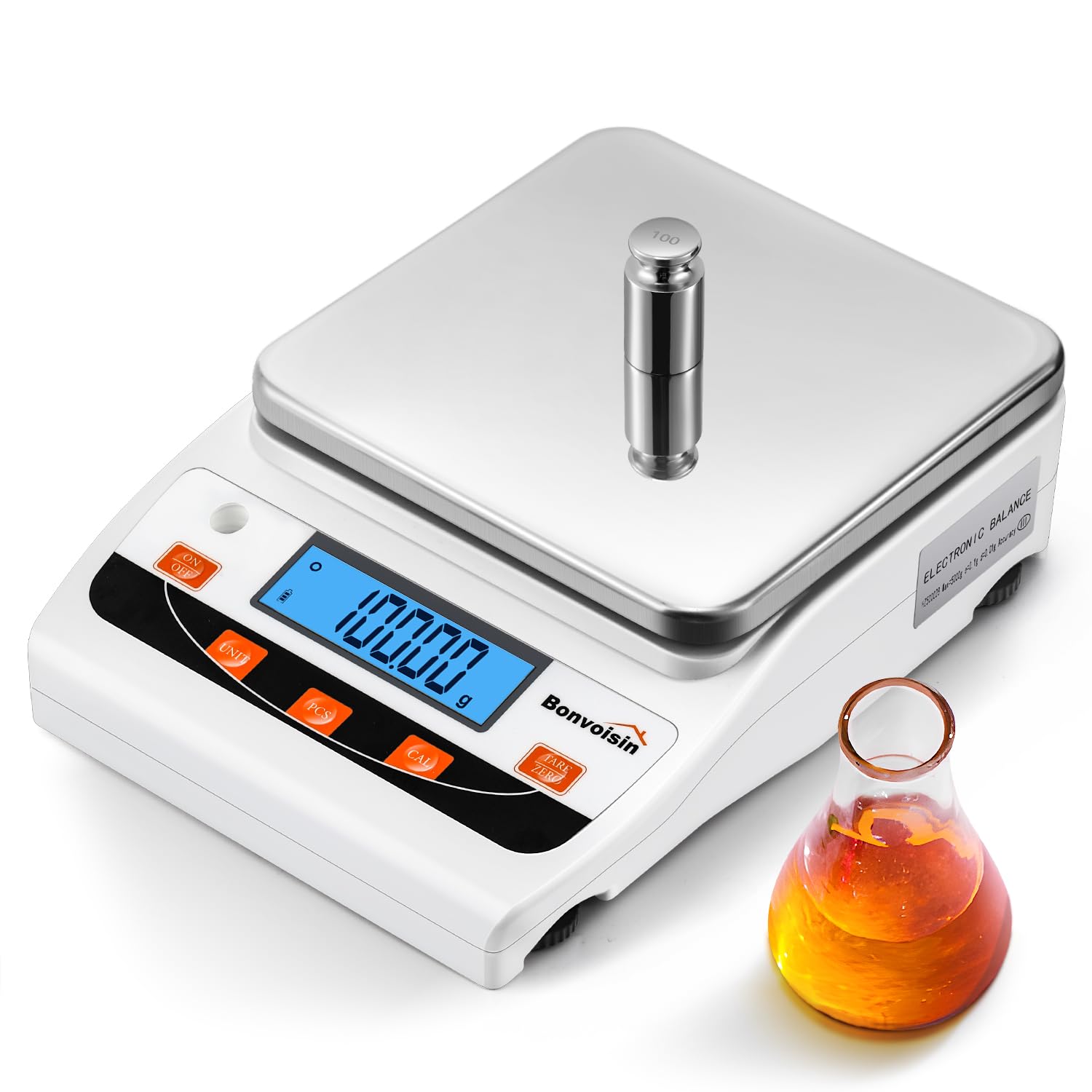 Bonvoisin 5000g x 0.01g High Precision Digital Analytical Balance - Laboratory Scientific Scale with 0.01g Accuracy for Jewelry, Kitchen, Chemistry & Research - Perfect for Weighing Gold, Spices, Powders & Small Samples