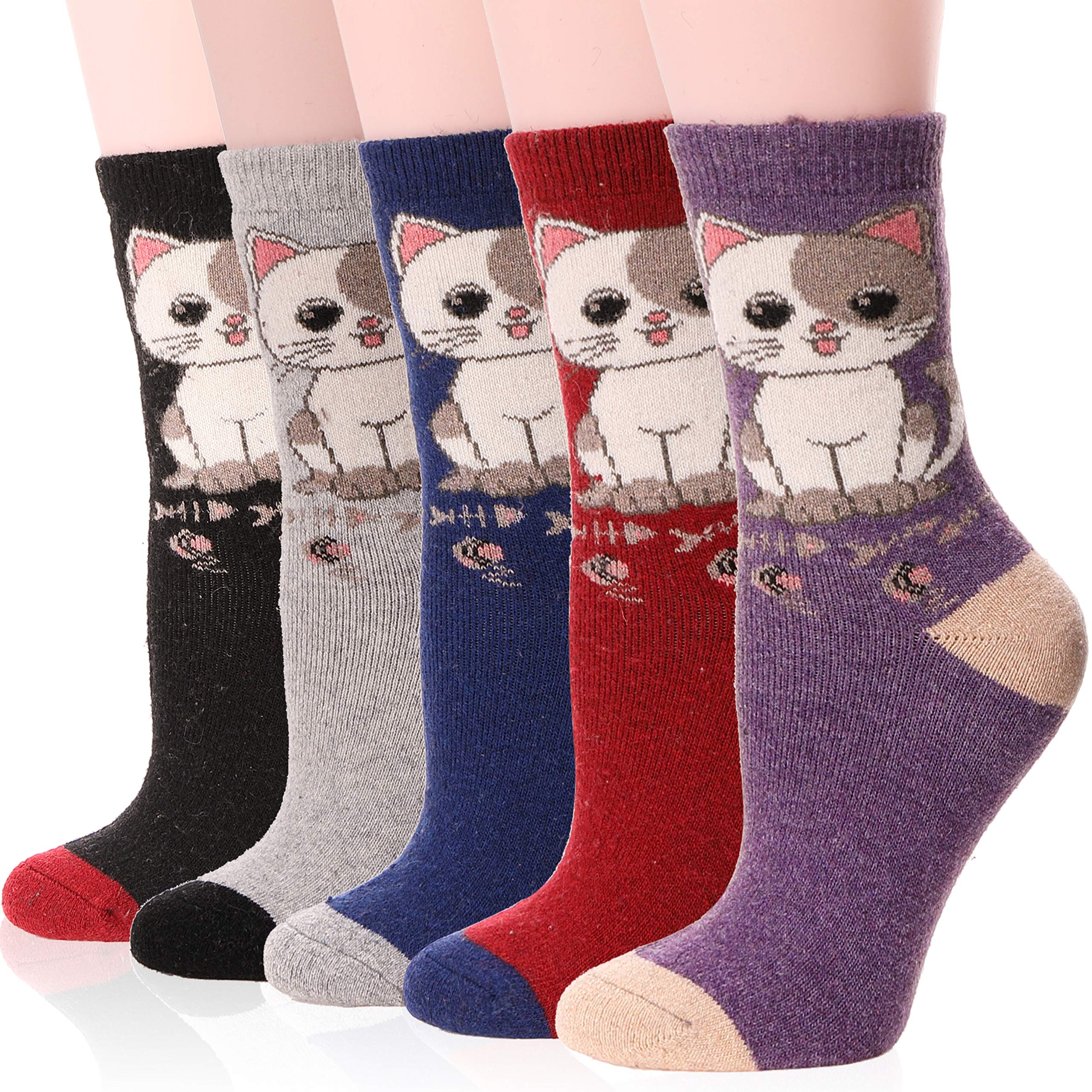 EBMORE Women's Wool Socks - Warm Thermal Hiking Socks for Winter & Work (5 Pairs) - Perfect for Outdoor & Office