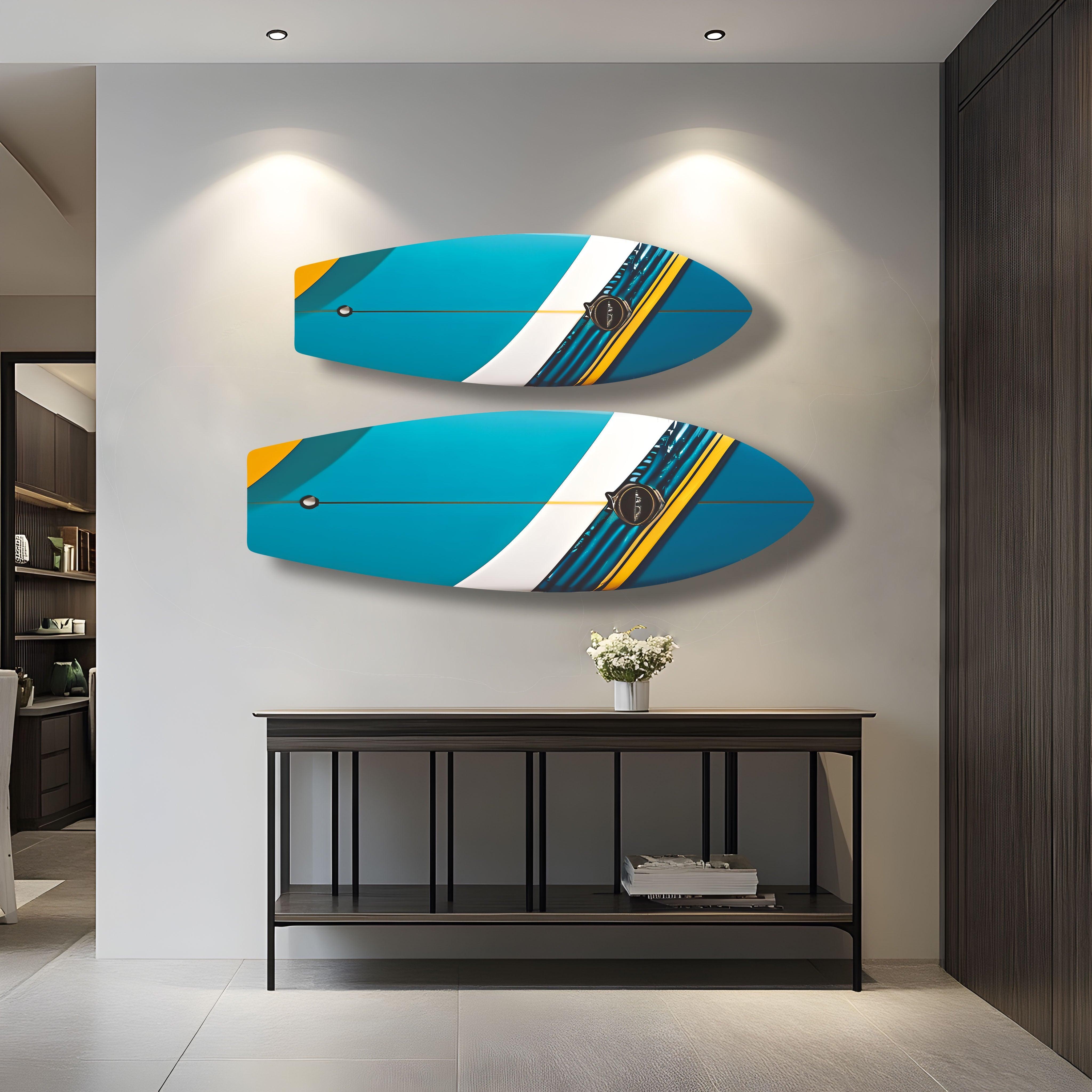 Blue Surfboard Wall Art - Ocean Themed Home Decor for Beach House, Living Room & Bedroom - Perfect Coastal Style Accent