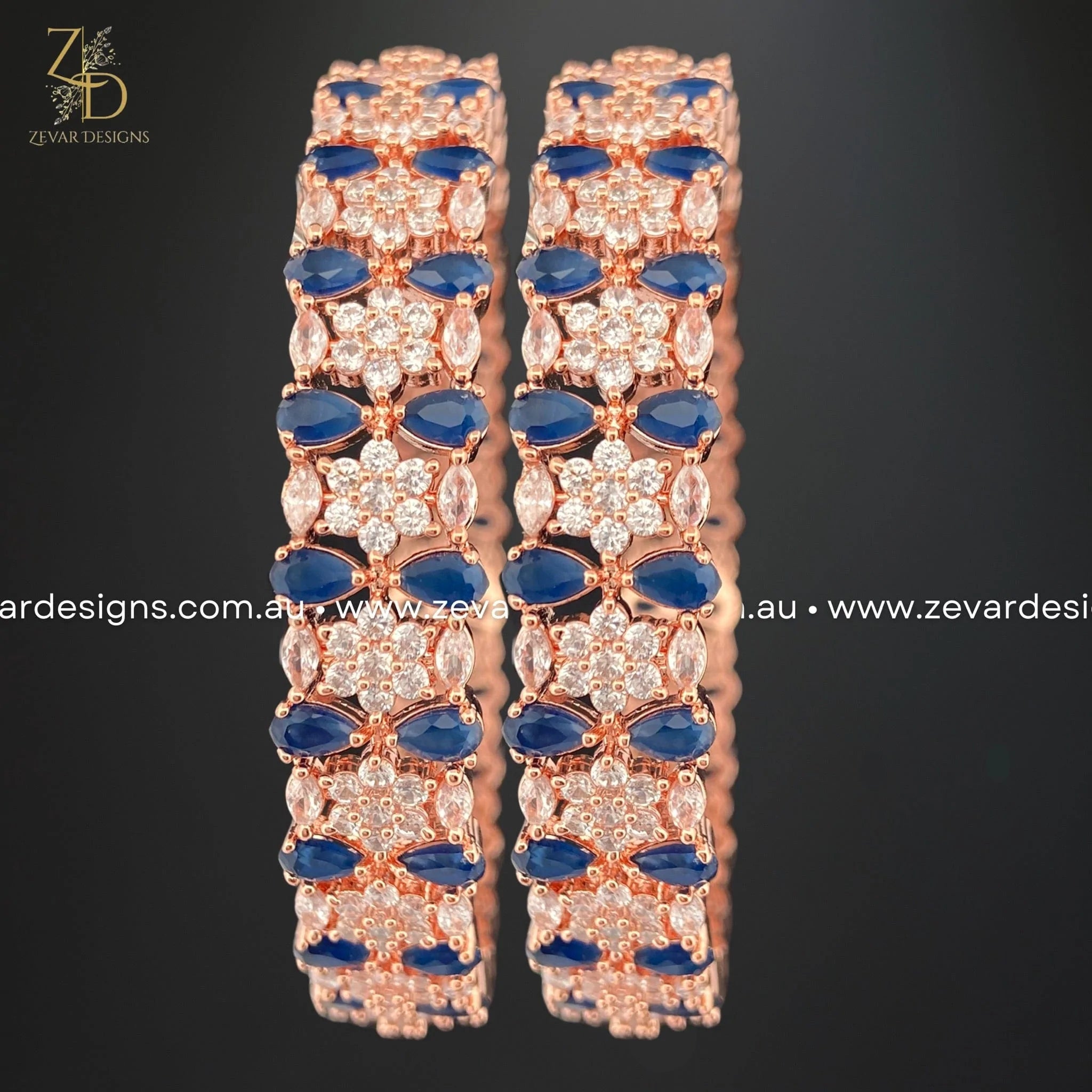 AD Bangles - Elegant Sapphire & Rose Gold Bracelets for Women | Perfect for Weddings, Parties & Special Occasions