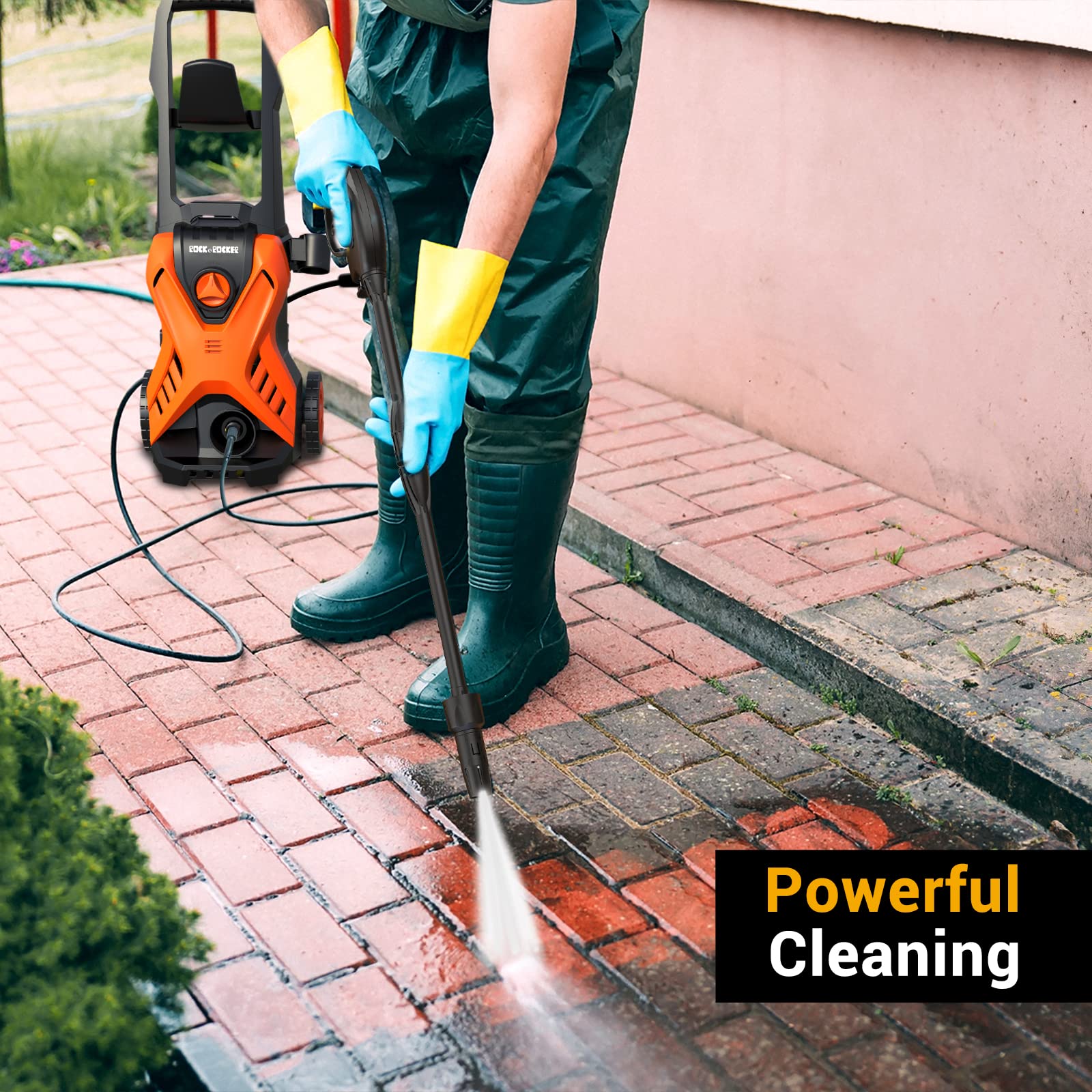 Rock&Rocker 2150PSI Electric Pressure Washer with Adjustable Nozzle & Foam Cannon - Powerful Car, Home, Patio, Deck, Driveway and Concrete Cleaner - Perfect for Washing Vehicles, Outdoor Furniture, Sidewalks and Garage Floors
