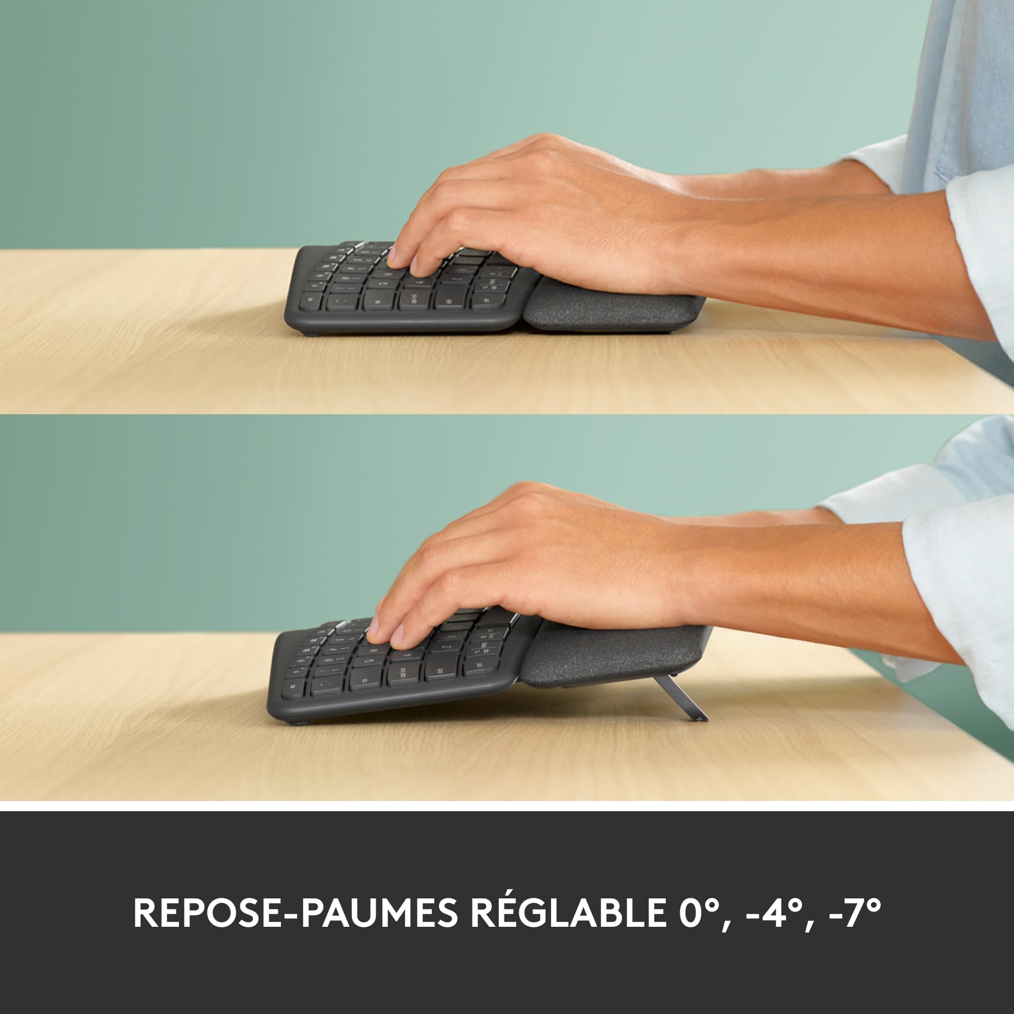 Logitech ERGO K860 Wireless Ergonomic Keyboard with Wrist Rest - Split Design for Natural Typing, Bluetooth & USB Connectivity - PC & Mac Compatible (French AZERTY Layout, Grey) - Ideal for Office Work, Long Typing Sessions & Reducing Wrist Strain